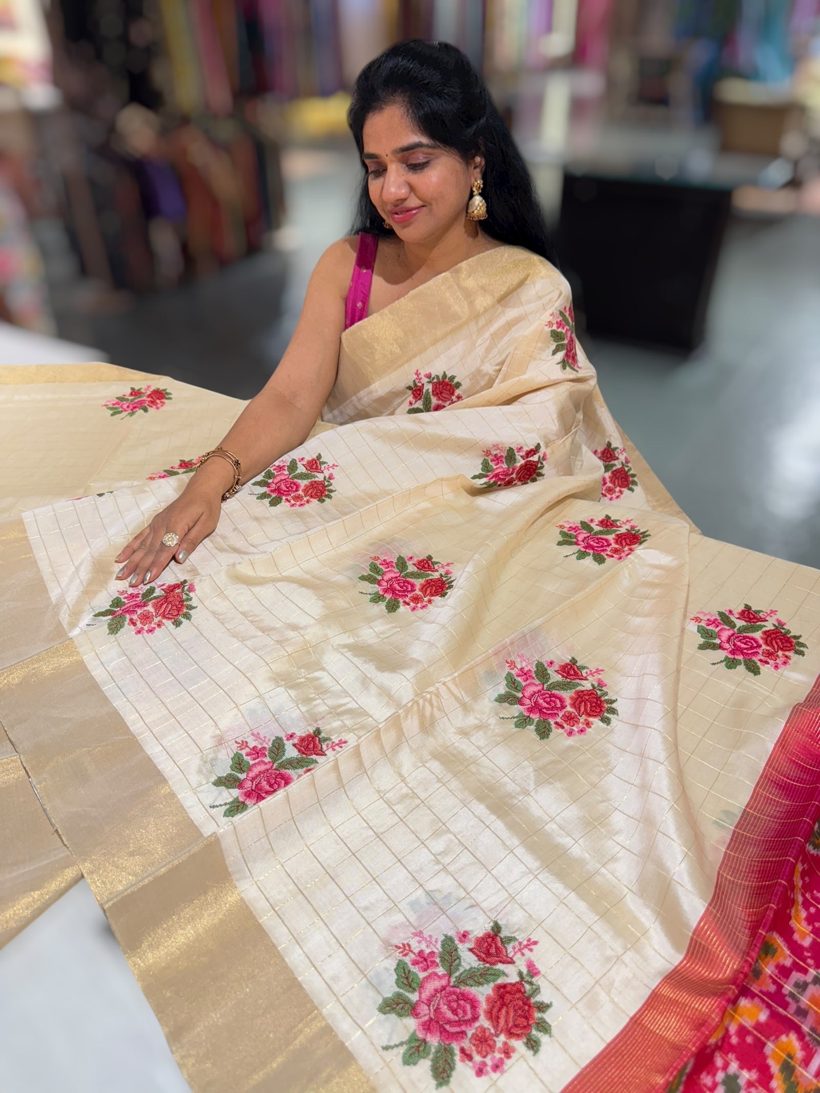 Ivory Kanchi Soft Silk Saree with embroidery