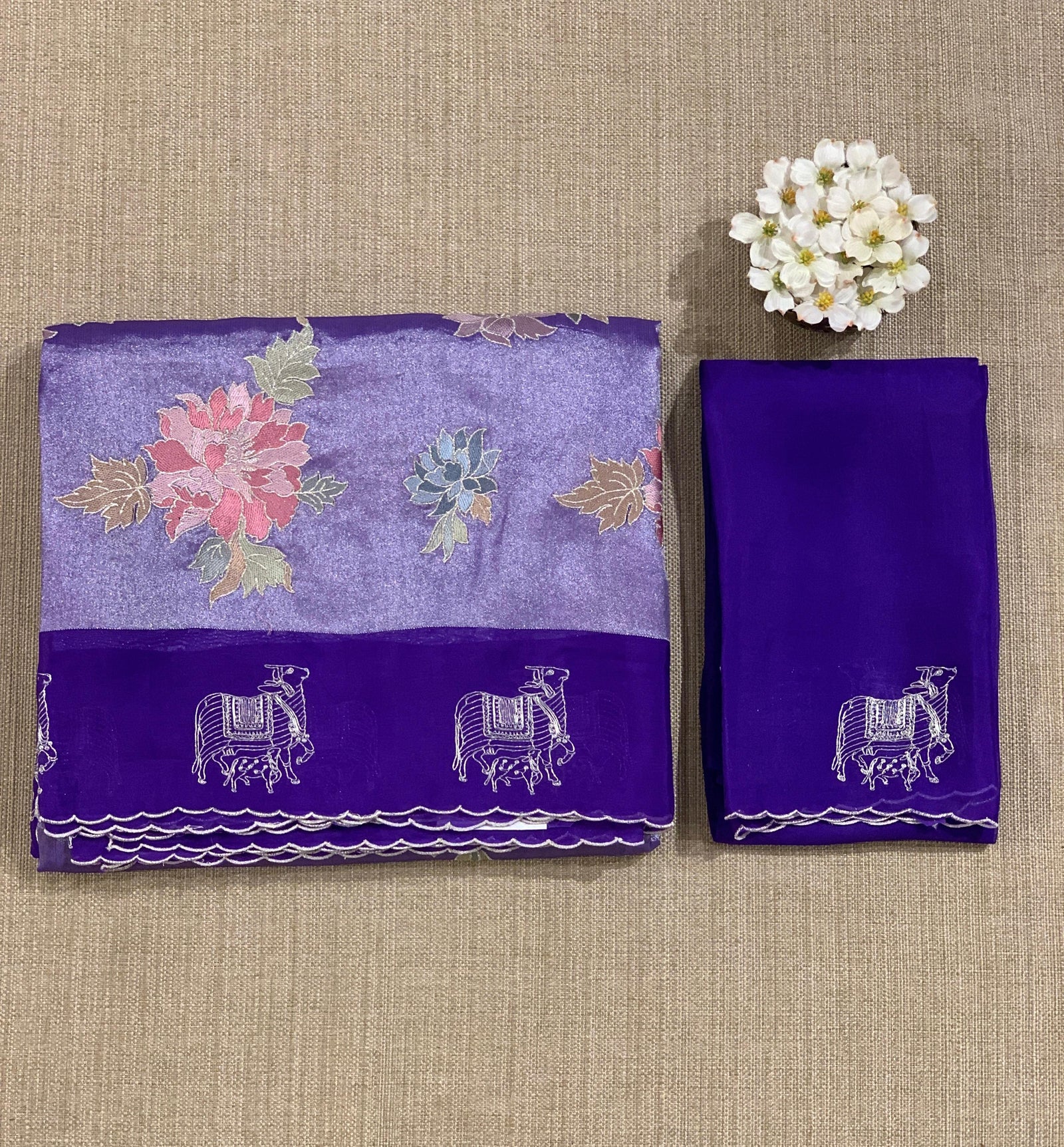 Purple Premium Handloom Designer Tissue saree with exquisite embroidery