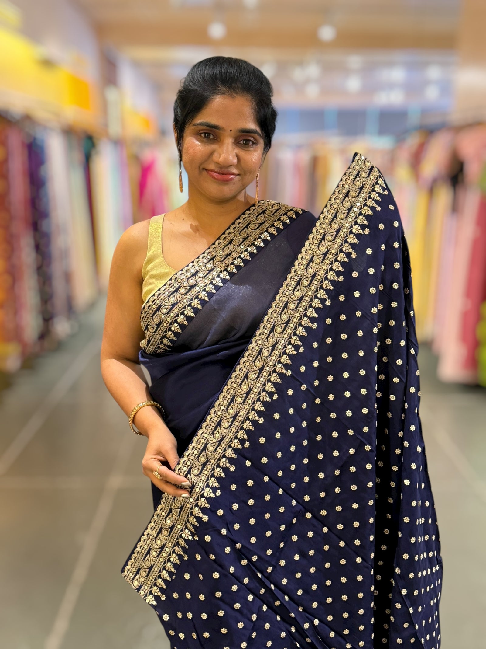 Navy Blue Pure Organza Saree with sabyasachi borders and blouse