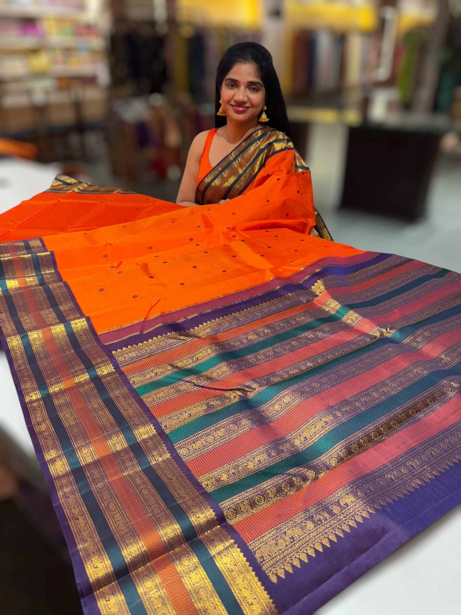 Orange Vintage Kanjeevaram Saree with meenakari Borders
