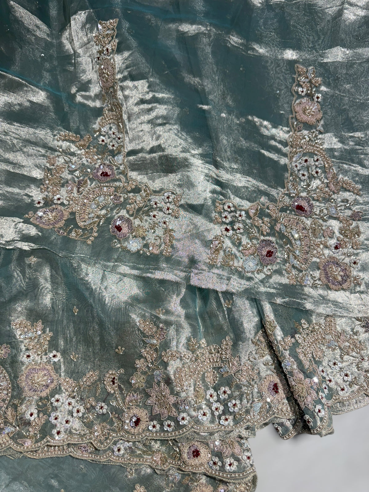 Pastel Blue tissue saree with heavy handwork