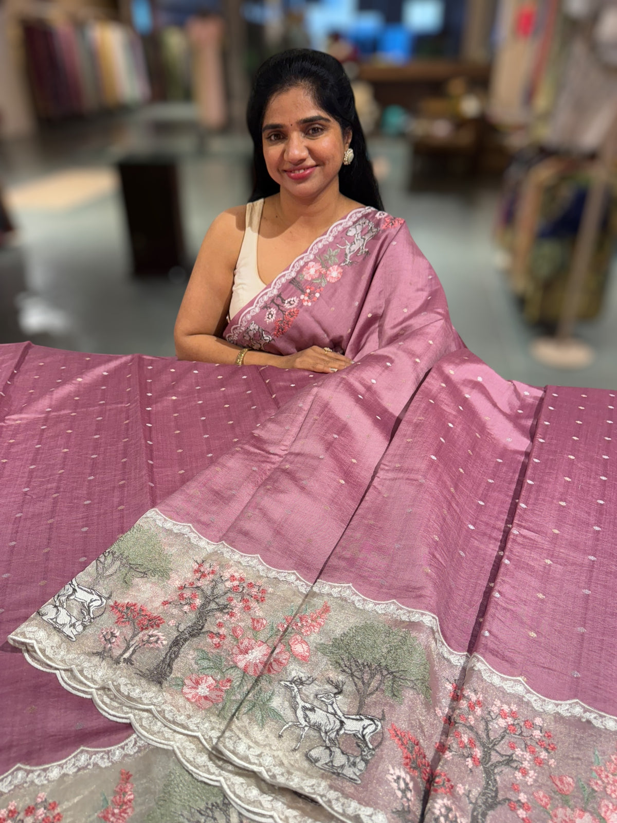 Dusty Pink Designer Chiniya silk saree