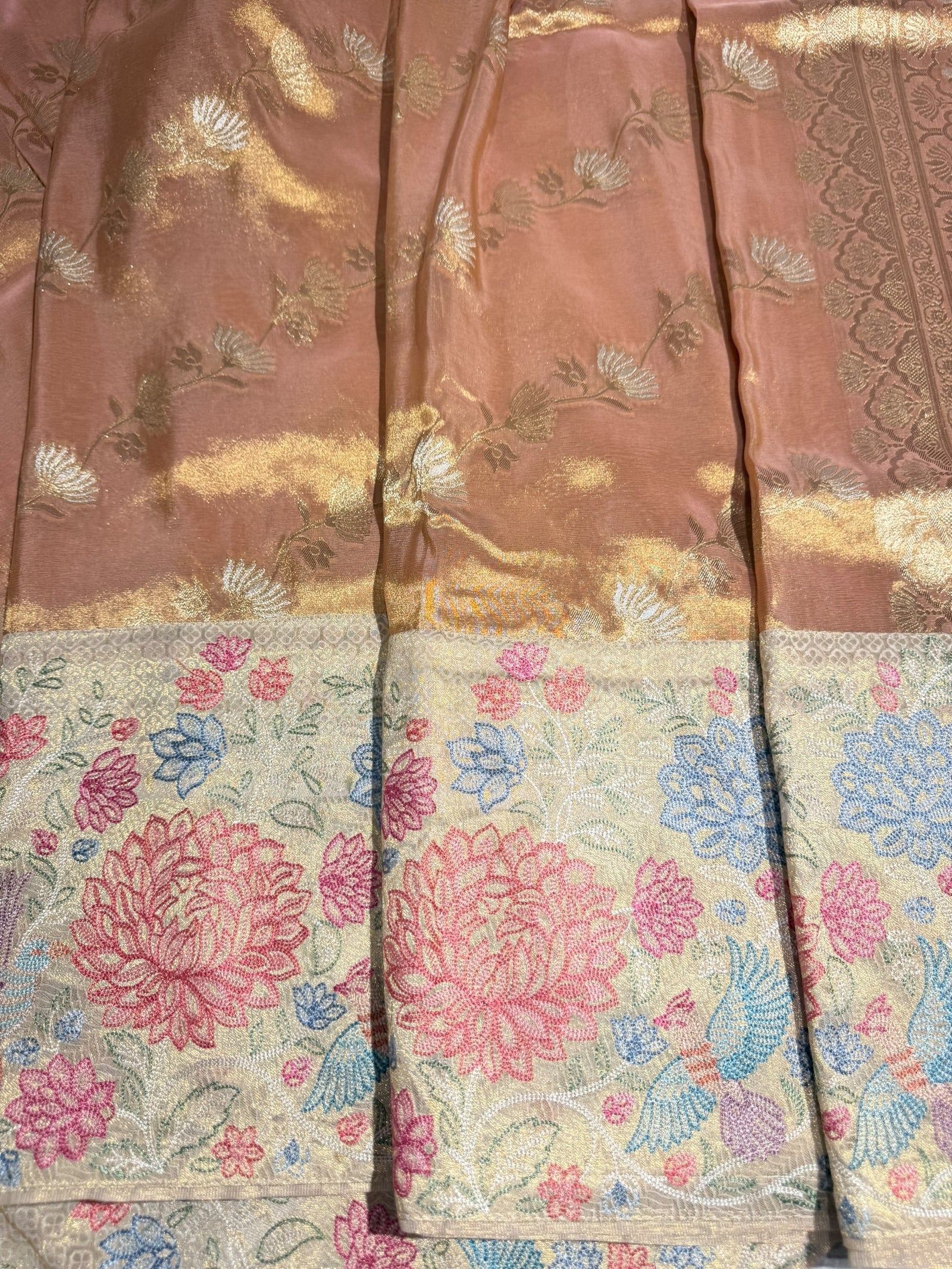 Peach Banarasi Tissue with embroidered border