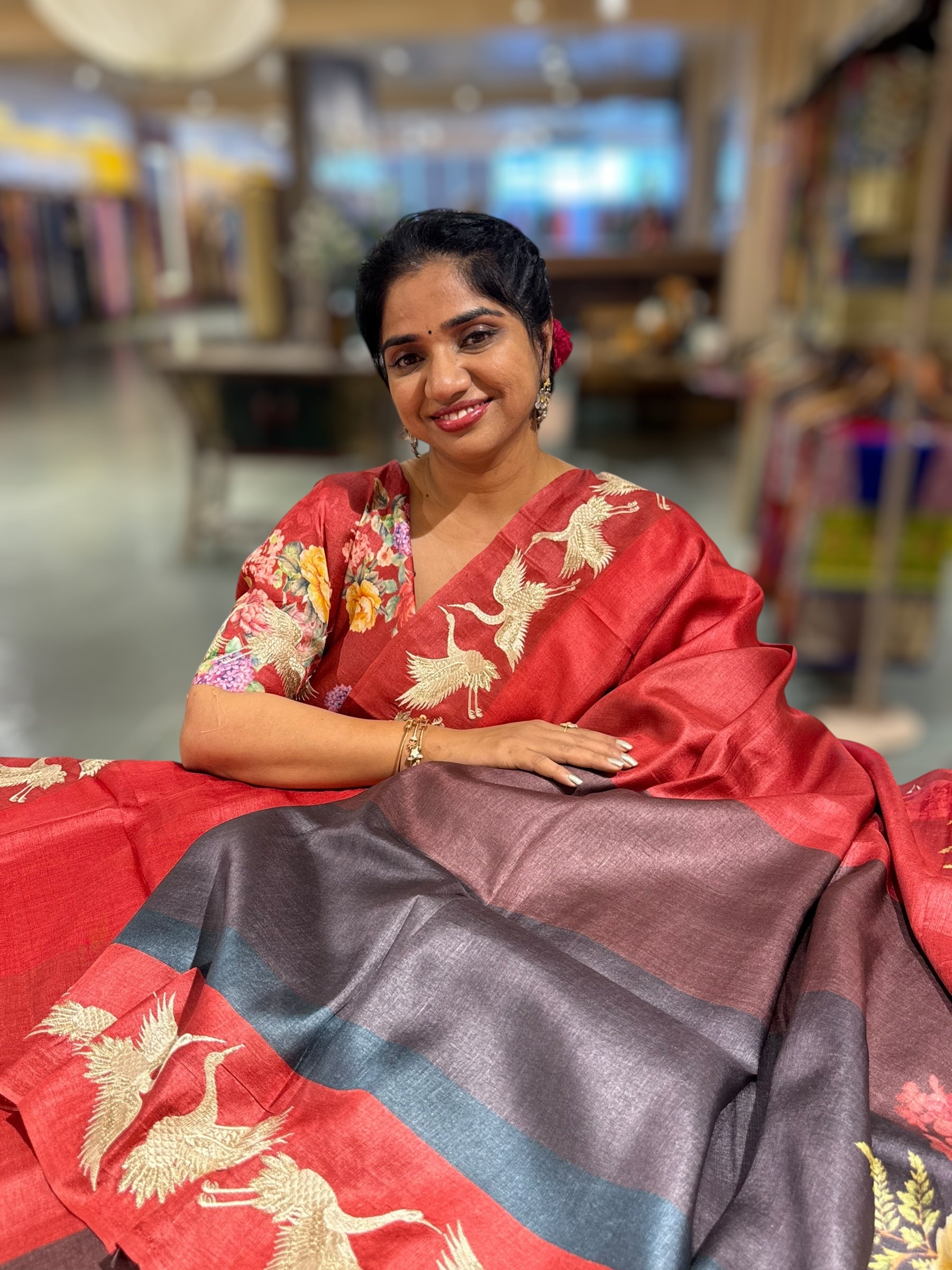 Tussar Rangkaat Saree With Crane Bird  Embroidered Border