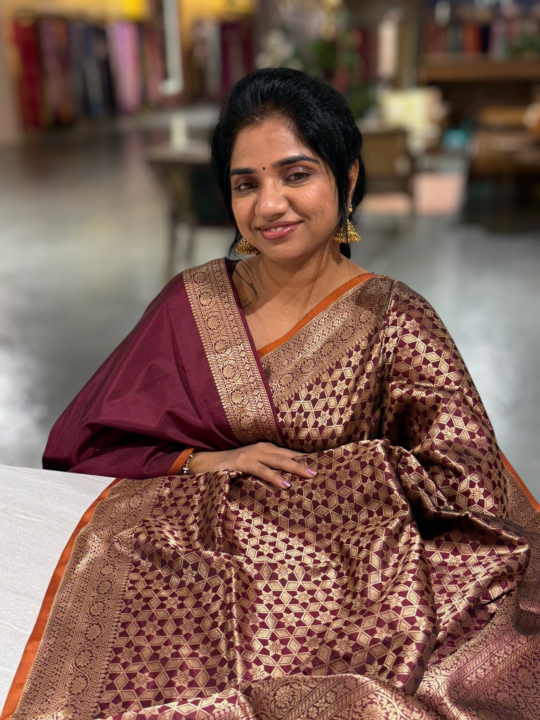 Brown Banarasi Tanchoi Silk Saree
