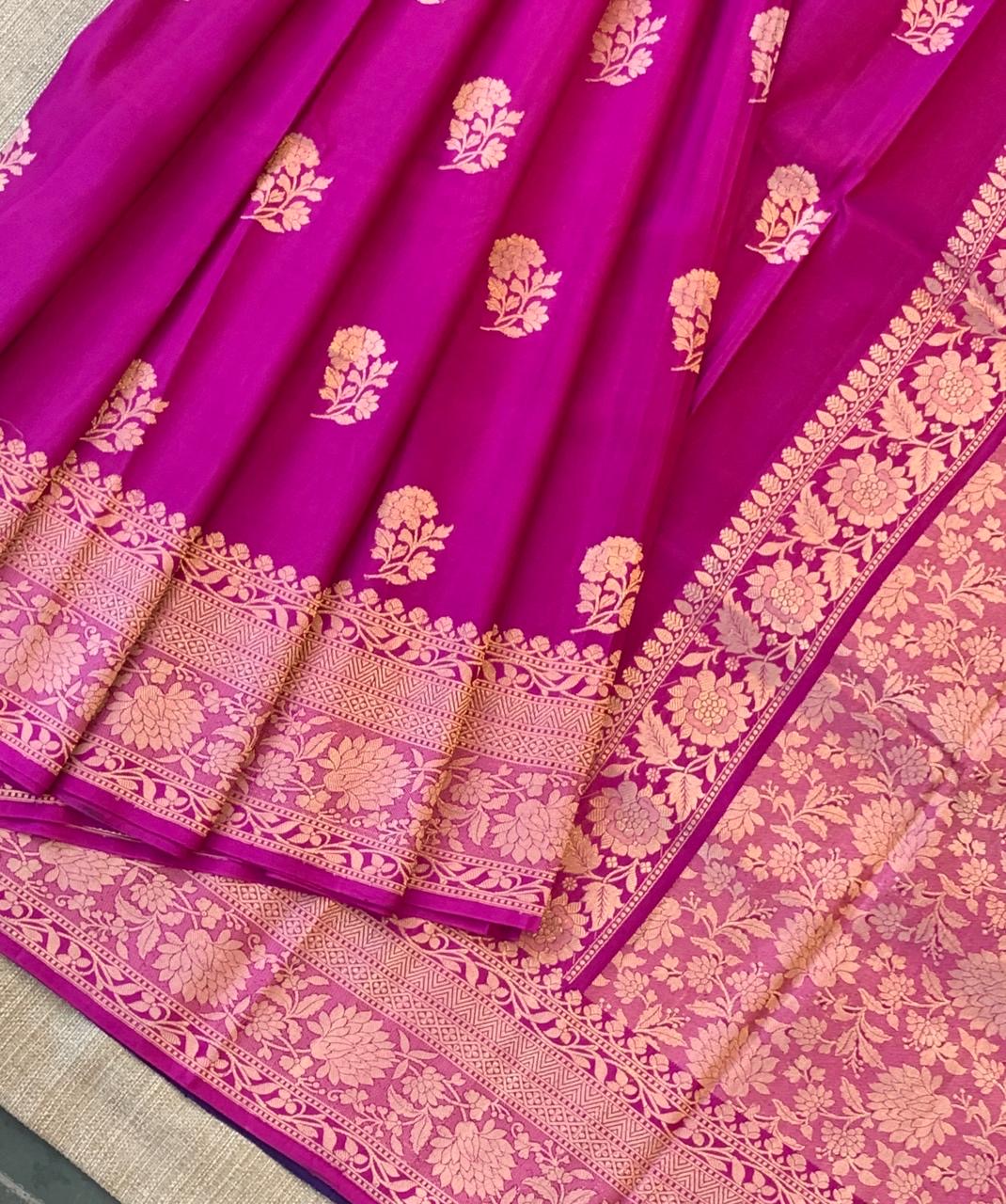 Majenta Raw Mangoe Silk Saree in Monotone Look & kaduwa woven motifs.