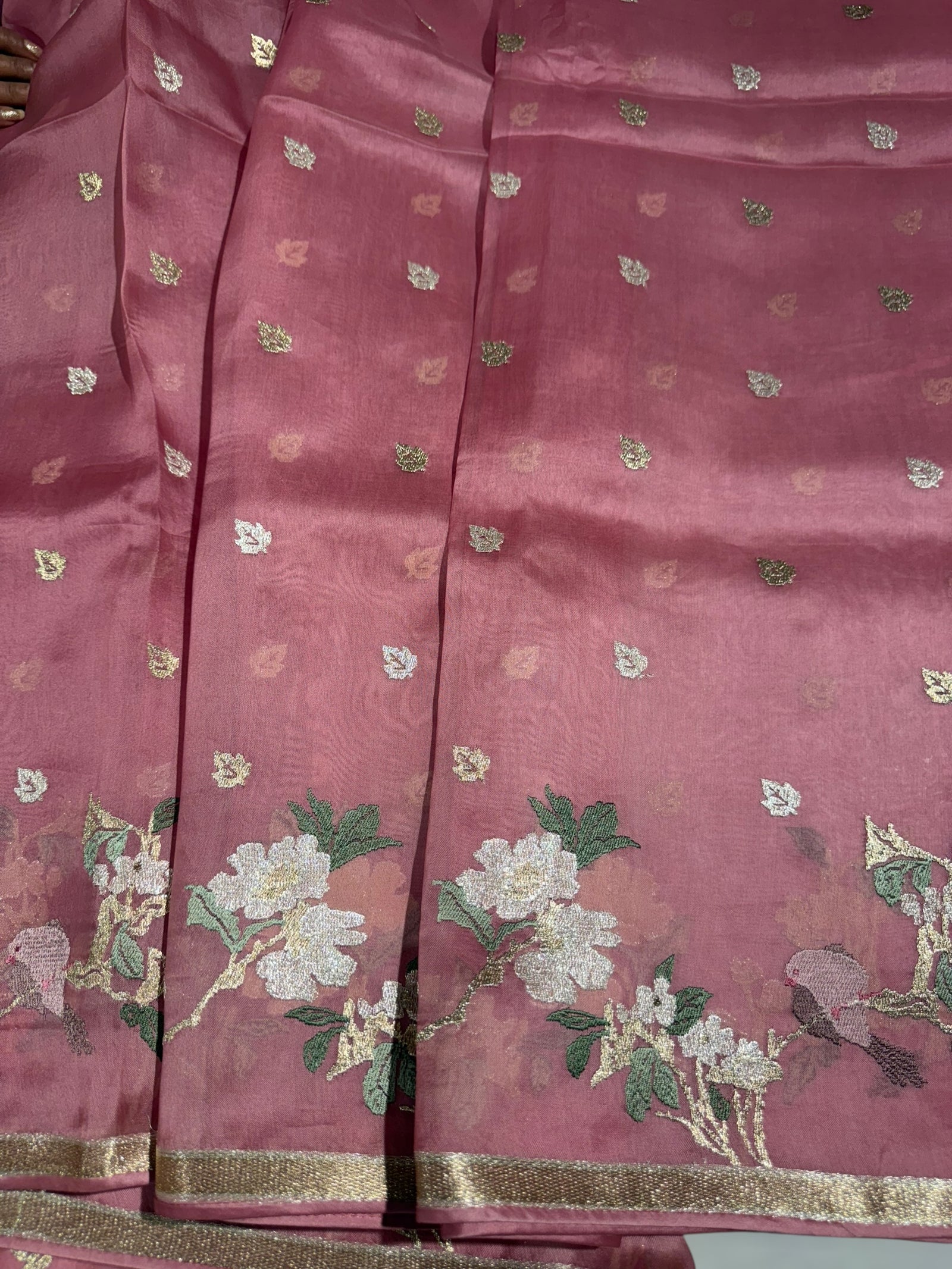Onion Pink Pure Organza with jamdani inspired embroidery