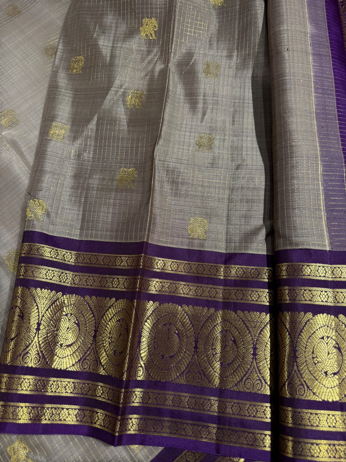English Grey Vintage kanchi checks  saree