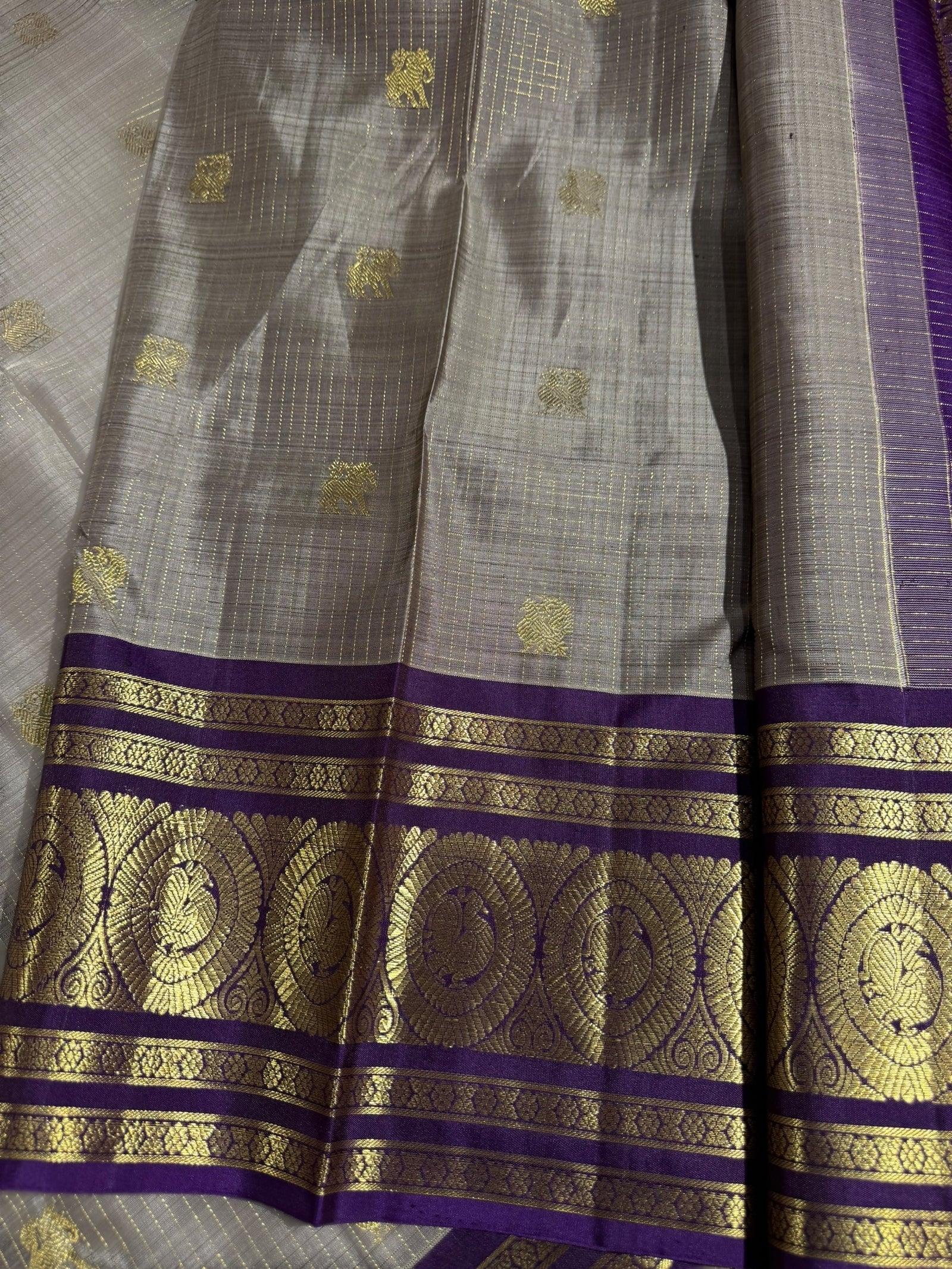 English Grey Vintage kanchi checks  saree