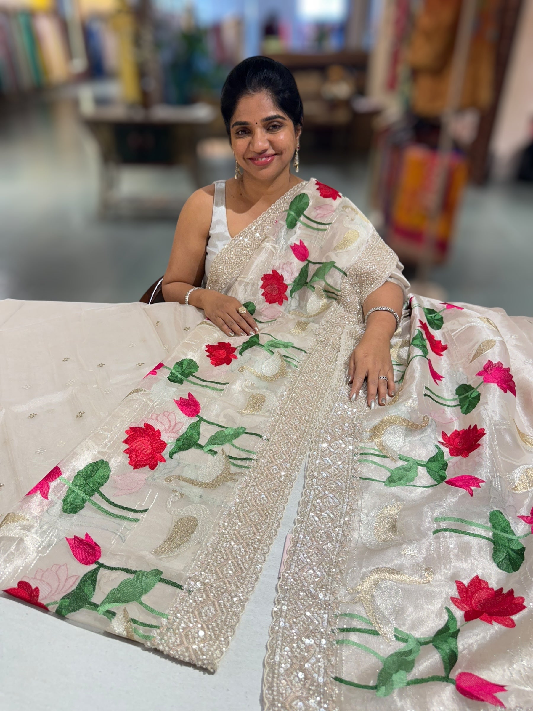 Silver Tissue Designer Saree with heavy handwork and embroidery