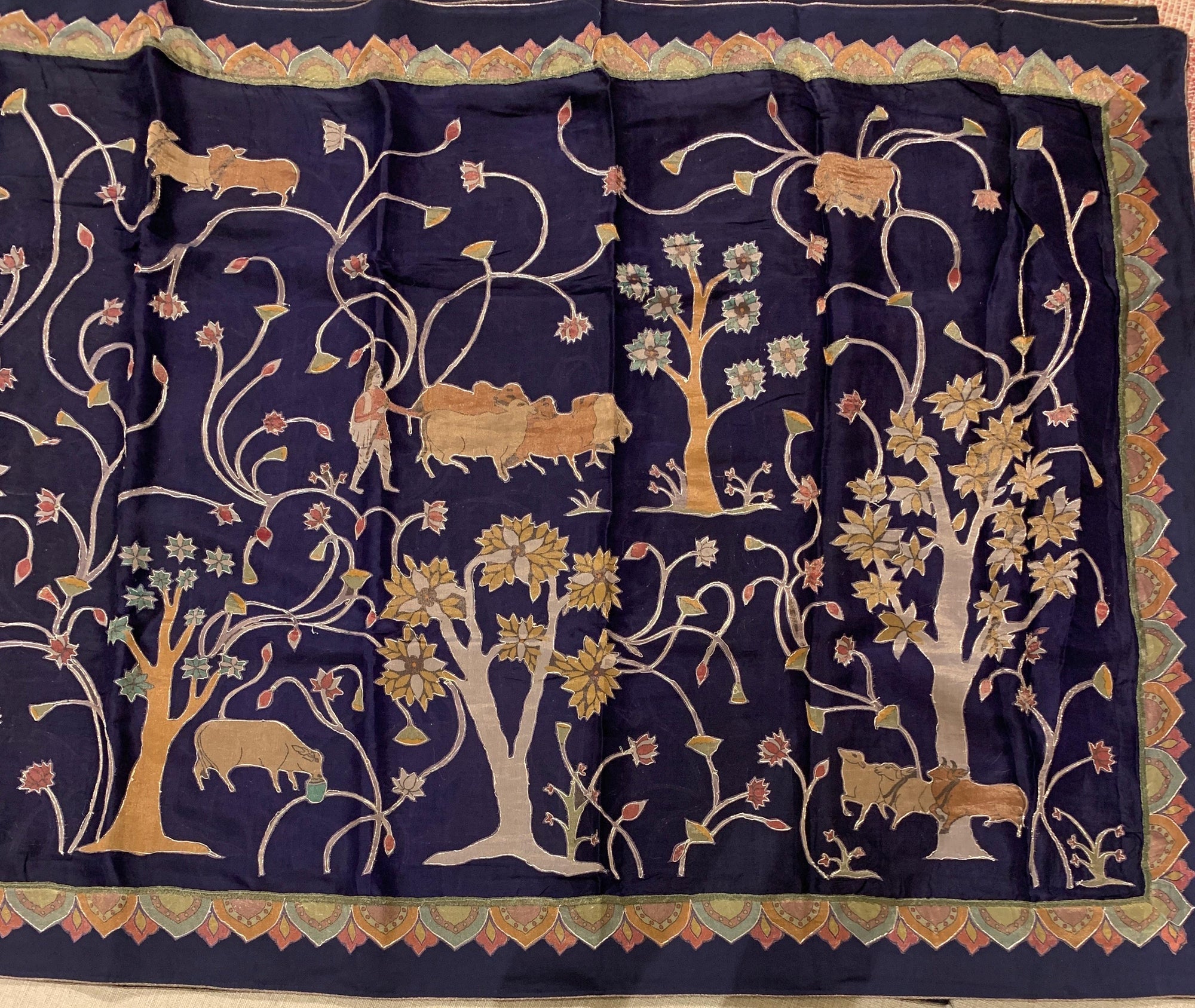 Violet Designer Organza Saree with Stunning Tissue Applique work Saree with Village theme