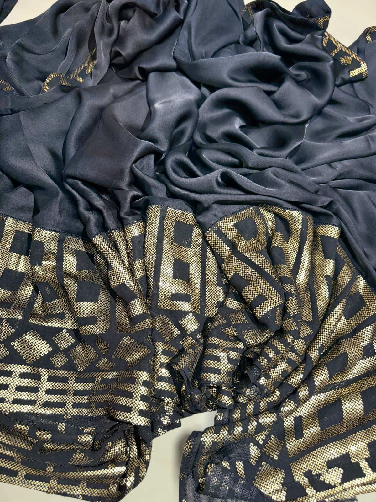 Navy pure Satin Saree with designer sequence border and blouse