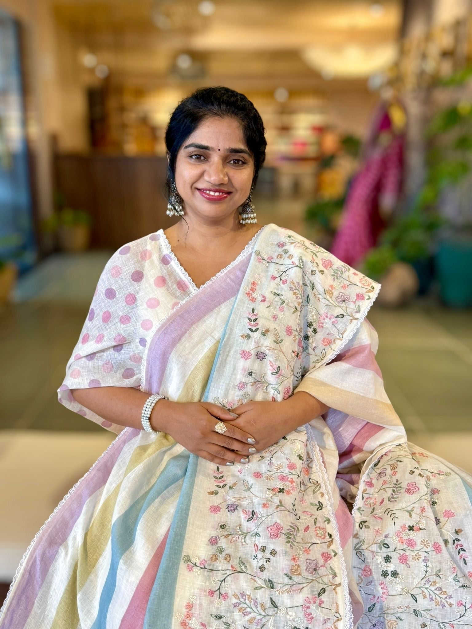 Lenin Saree with Multi Colors stripes and Embroidered Border