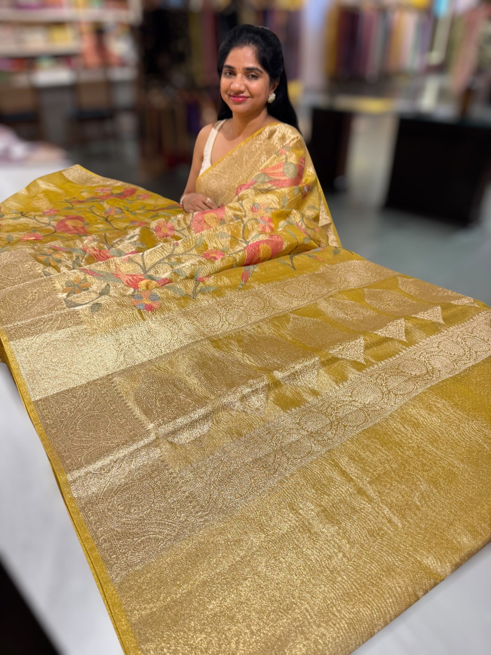 Crush Tissue Saree with allover embroidery
