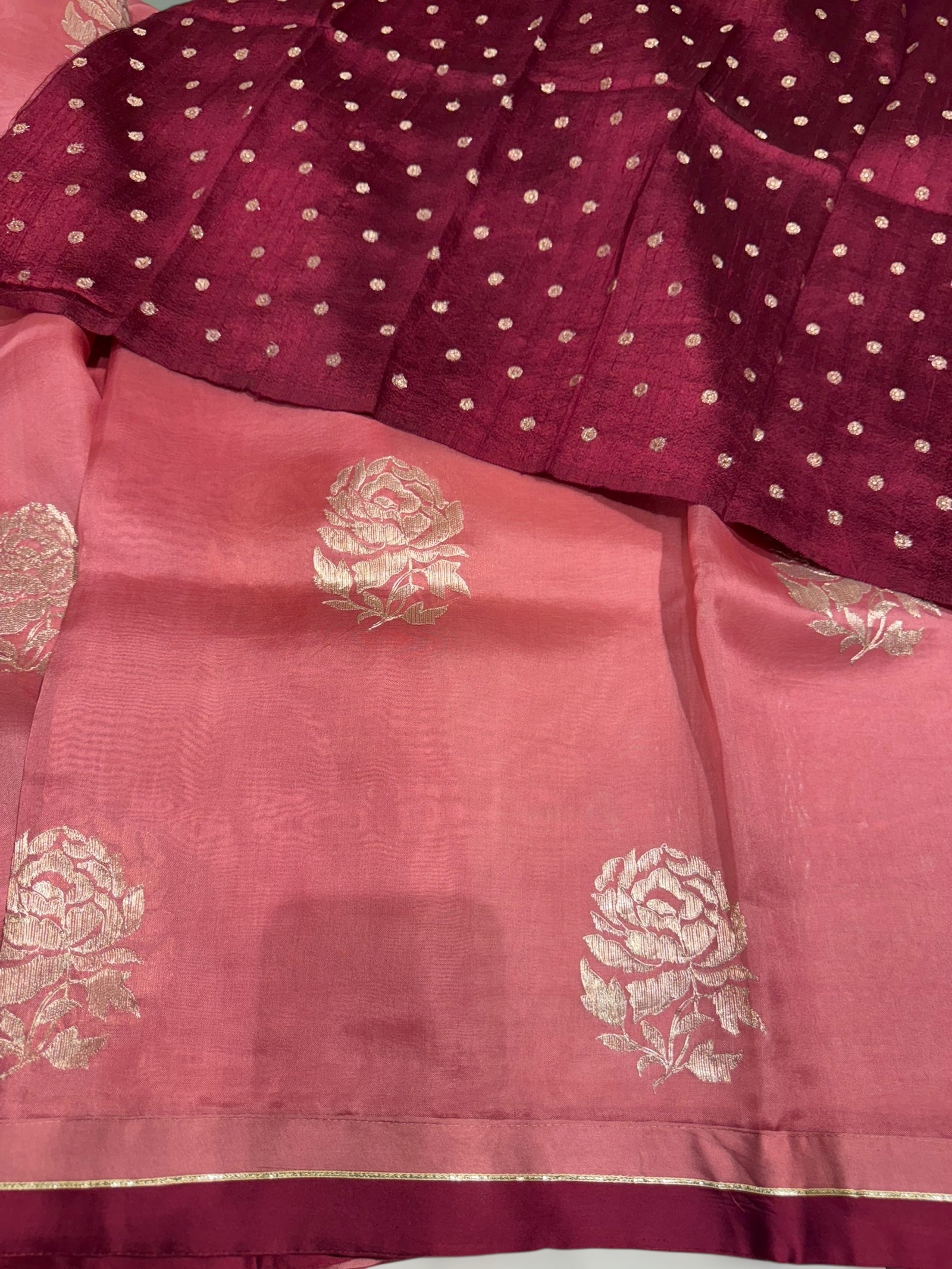 Onion Pink Pure Organza with embroidery