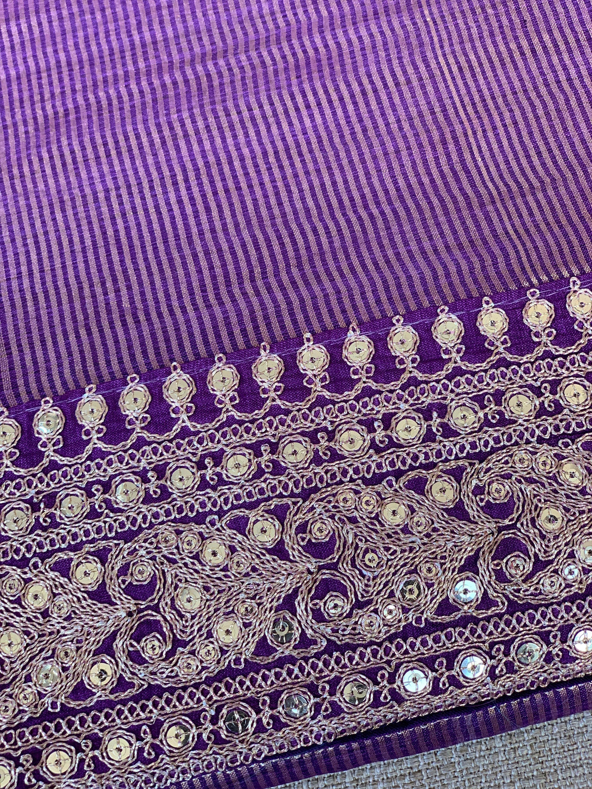 Purple kora Muslin Tissue fusion saree