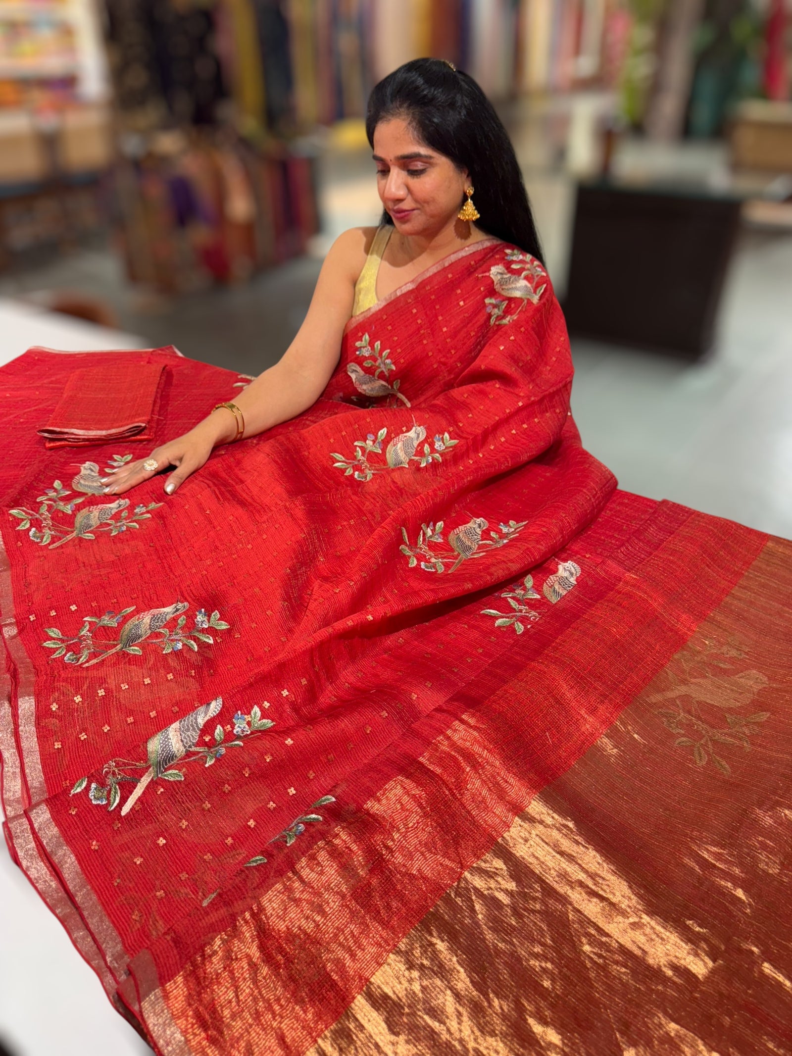 Red Tussar Kota Saree byloom Saree