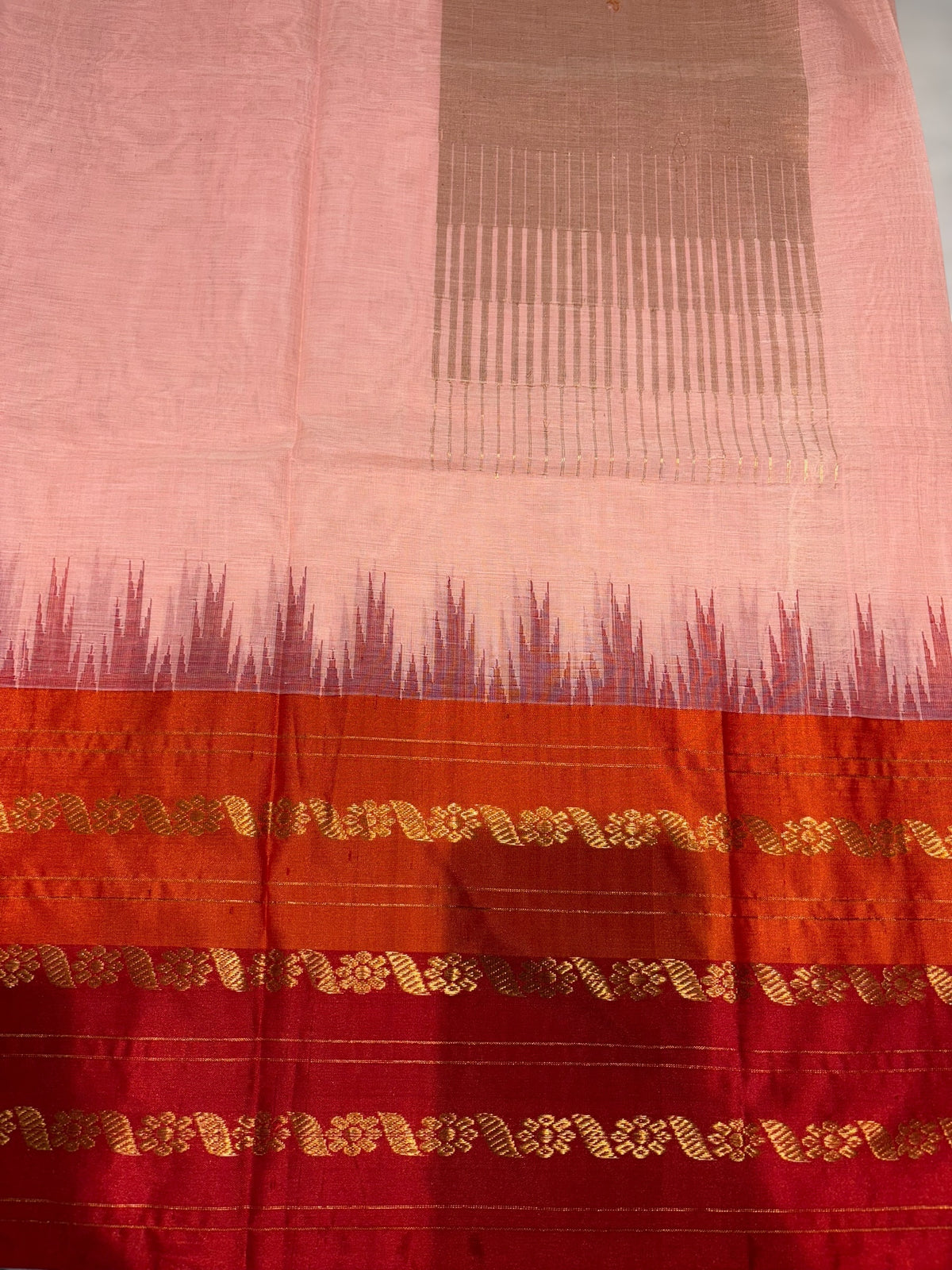 Peach ponduru khadi jamdani Saree