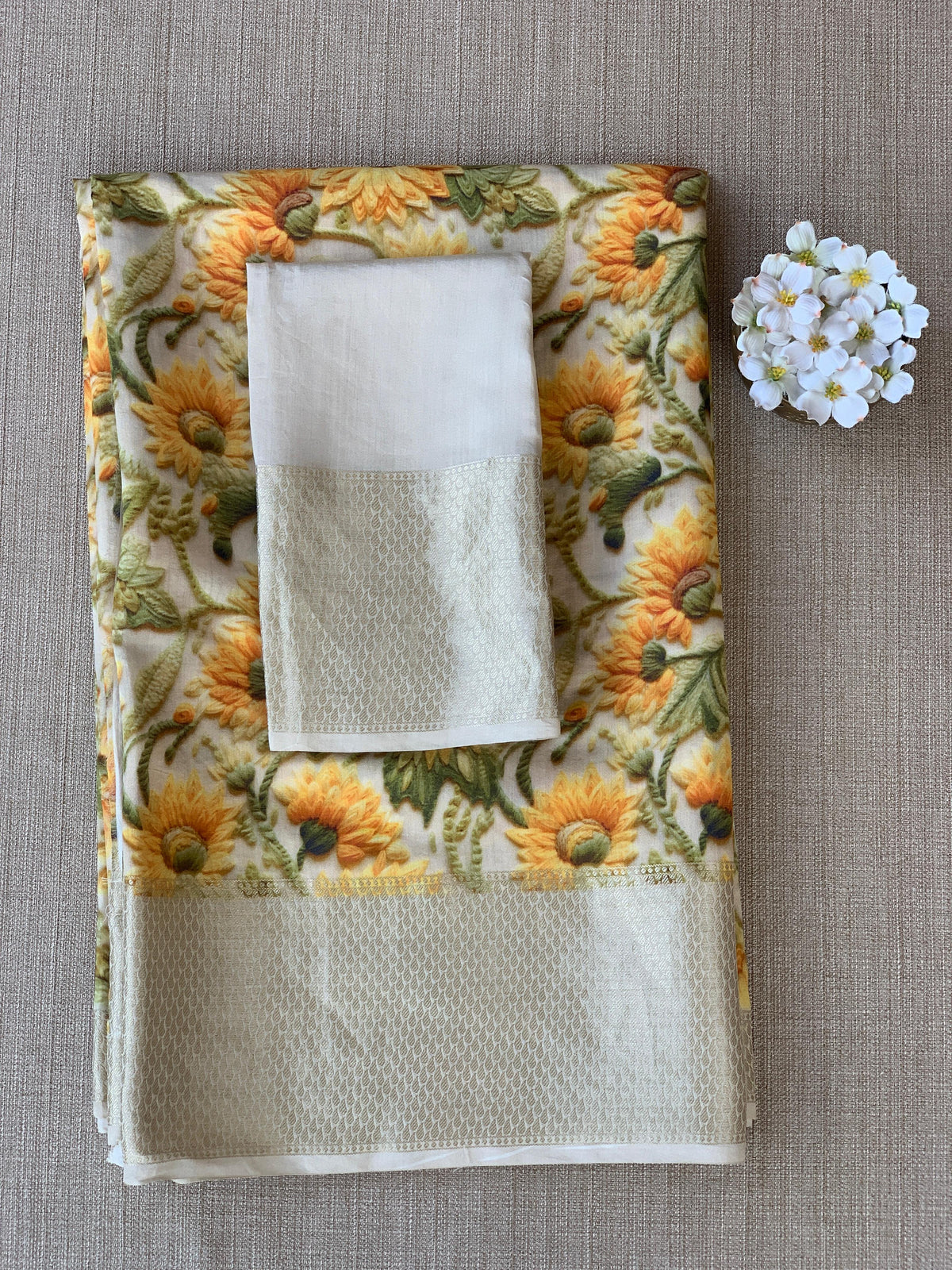 Banarasi Chiniya Silk Sarees with beautiful embroidery style 3D floral Print