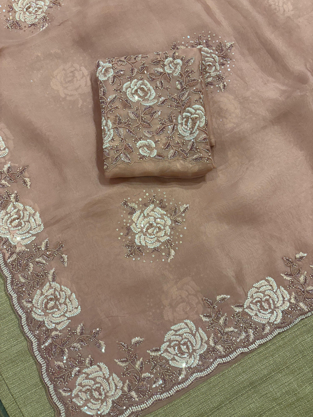 Nude Pink Organza with Rose handwork