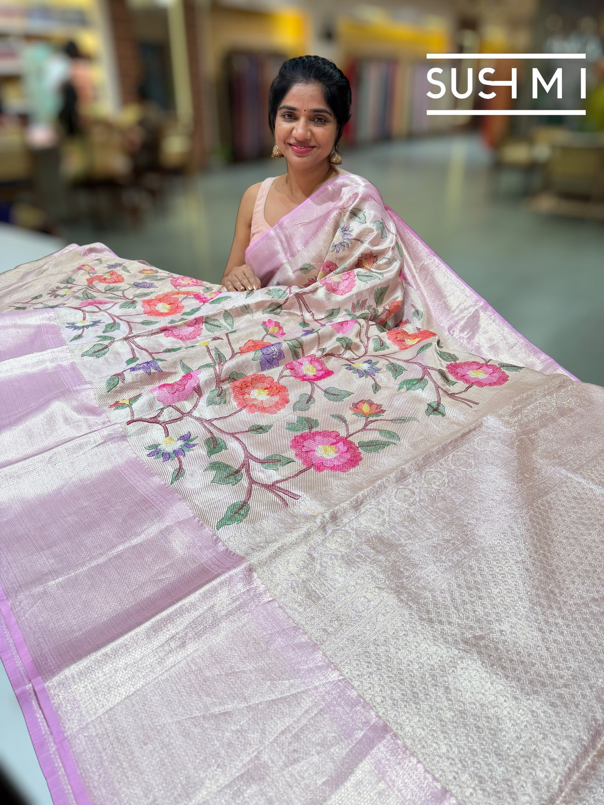 Lilac Pink Kanchi Tissue Saree with embroidery: S62F227