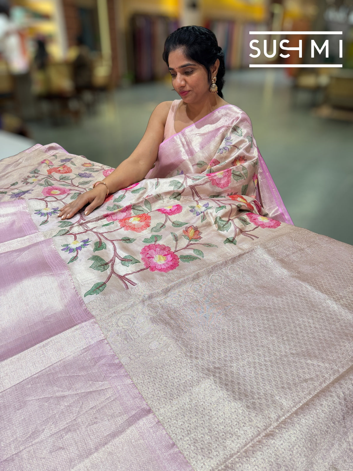 Lilac Pink Kanchi Tissue Saree with embroidery: S62F227
