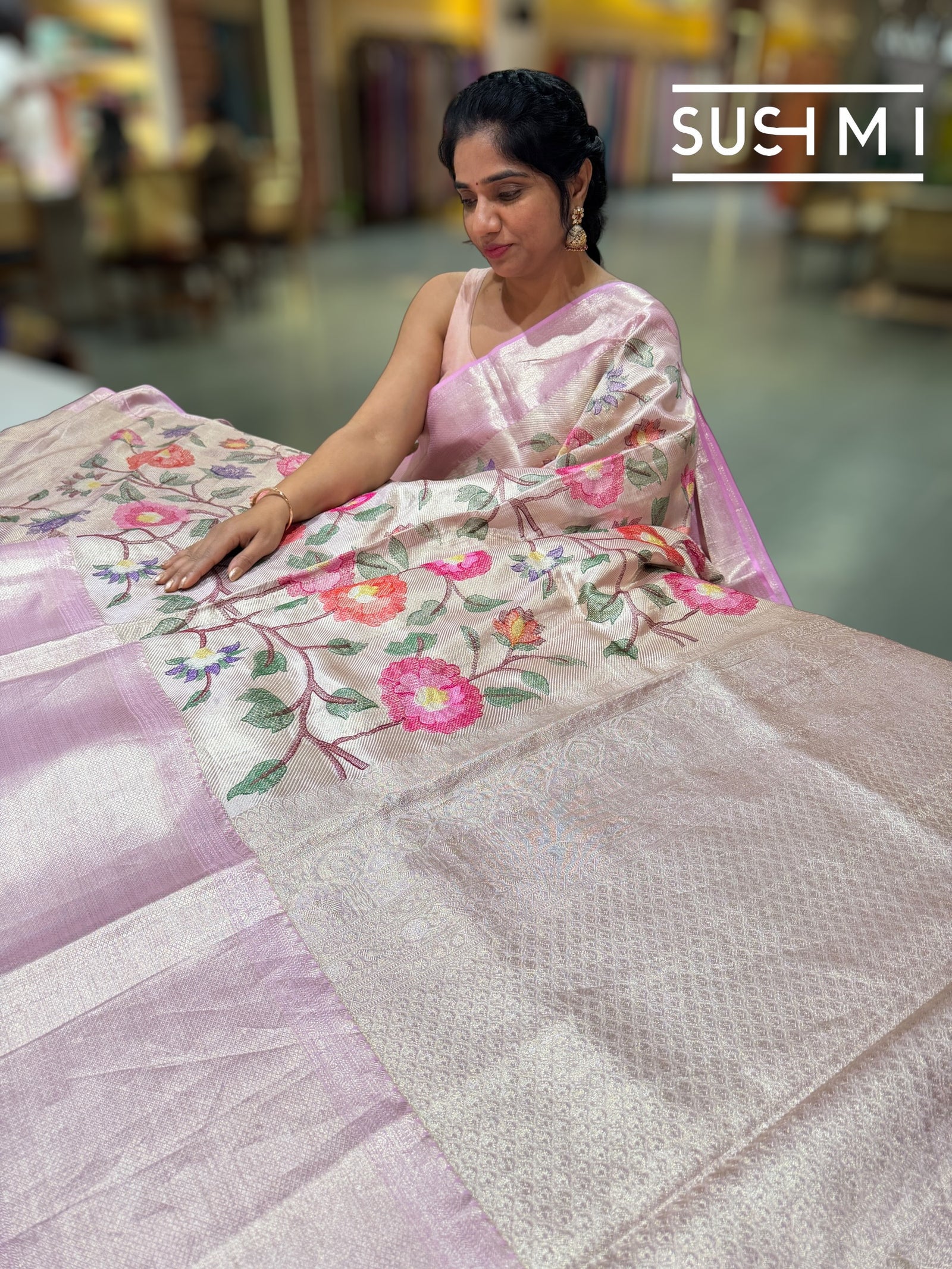Lilac Pink Kanchi Tissue Saree with embroidery: S62F227