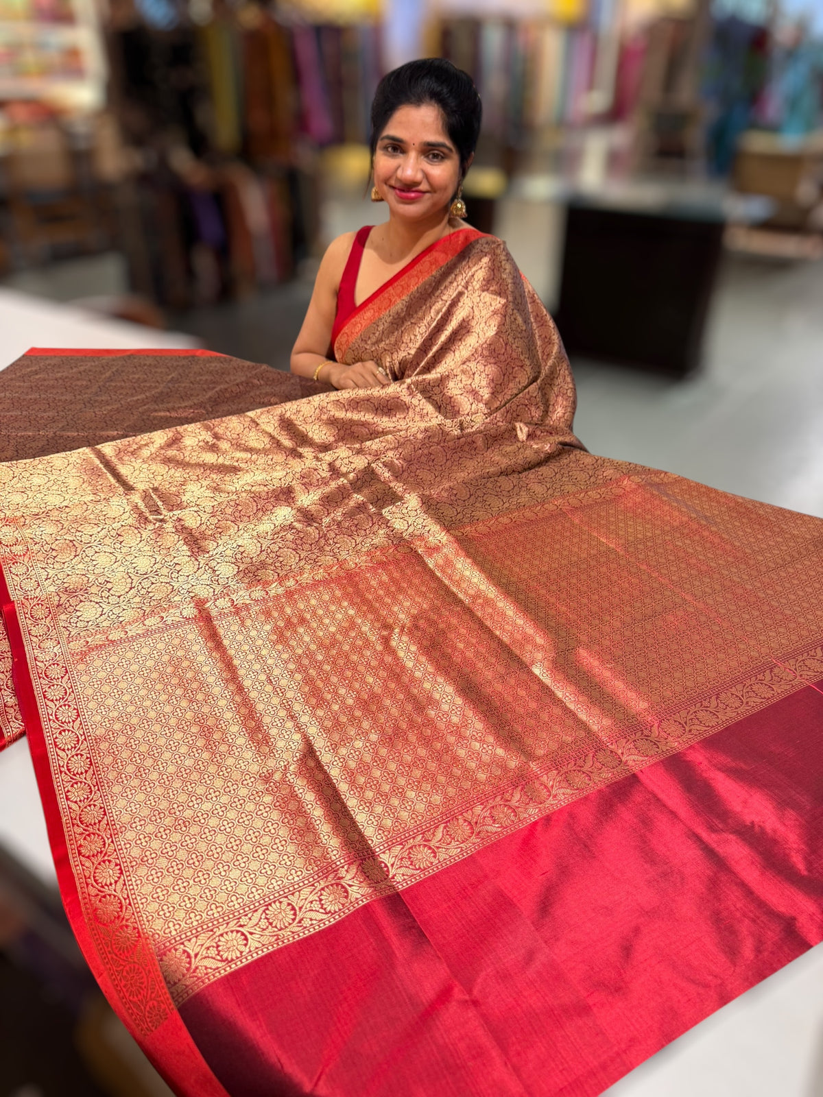 Banarasi katan Tonchoi weaving Saree with red mashru borders