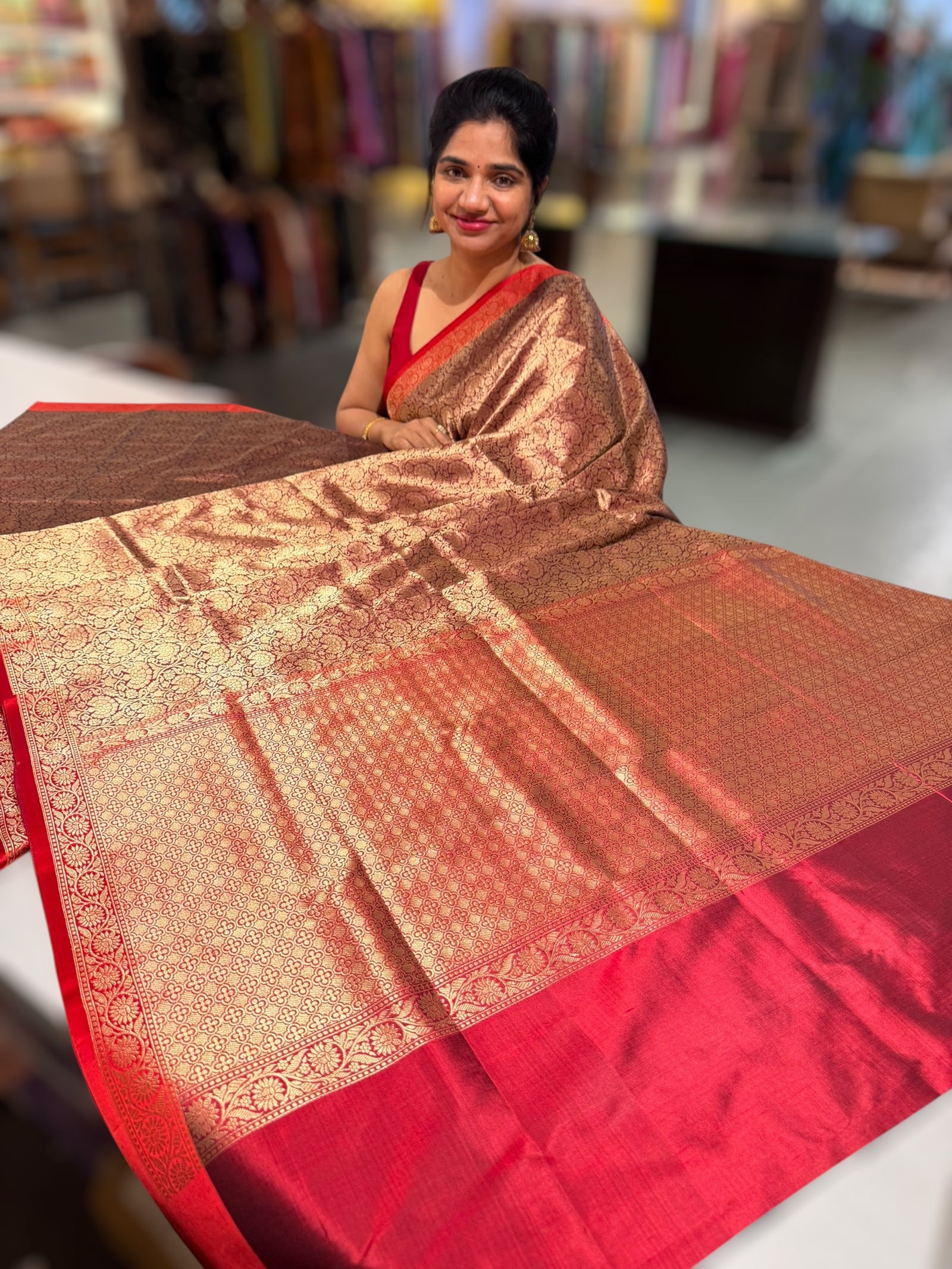 Banarasi katan Tonchoi weaving Saree with red mashru borders