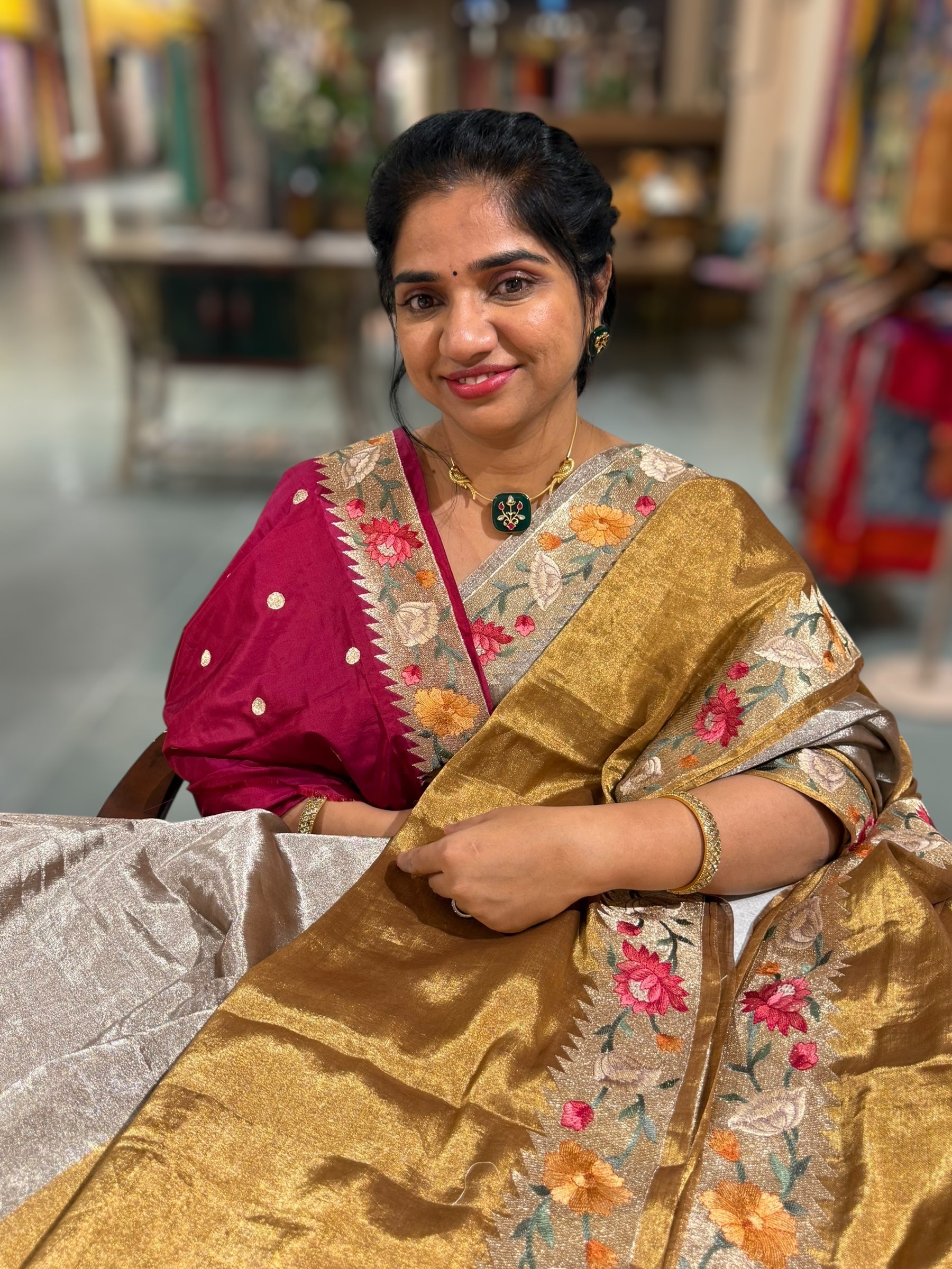 Handloom Tissue Saree with Paithani inspired embroidered border.