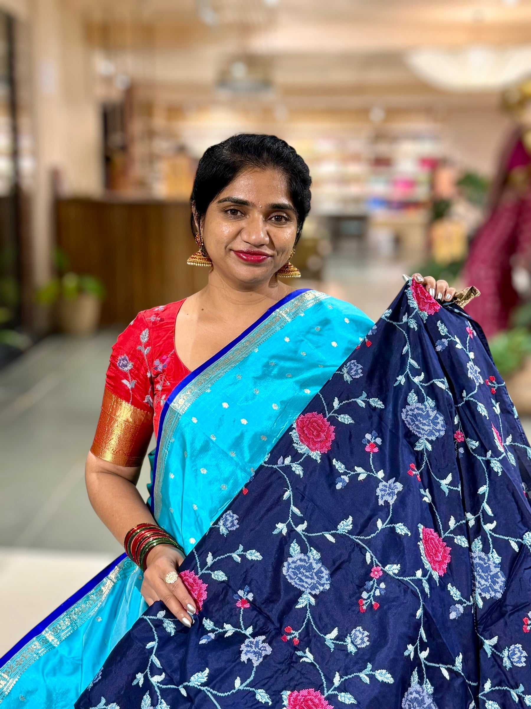 Banarasi Katan Silk Saree With Petite Point Embroidered Silk Blouse