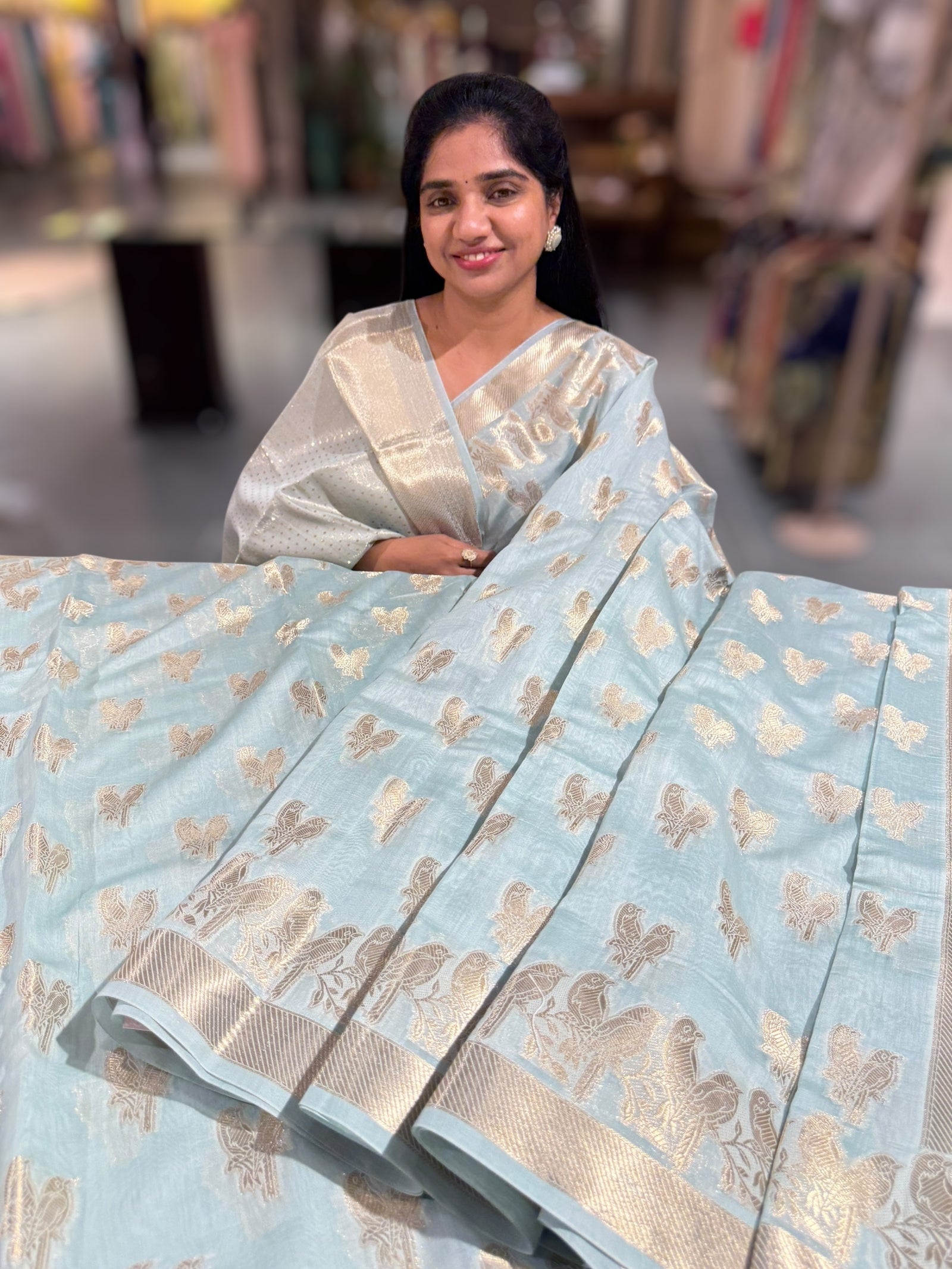 Pastel Blue Banarasi Mul Silk Cotton Saree