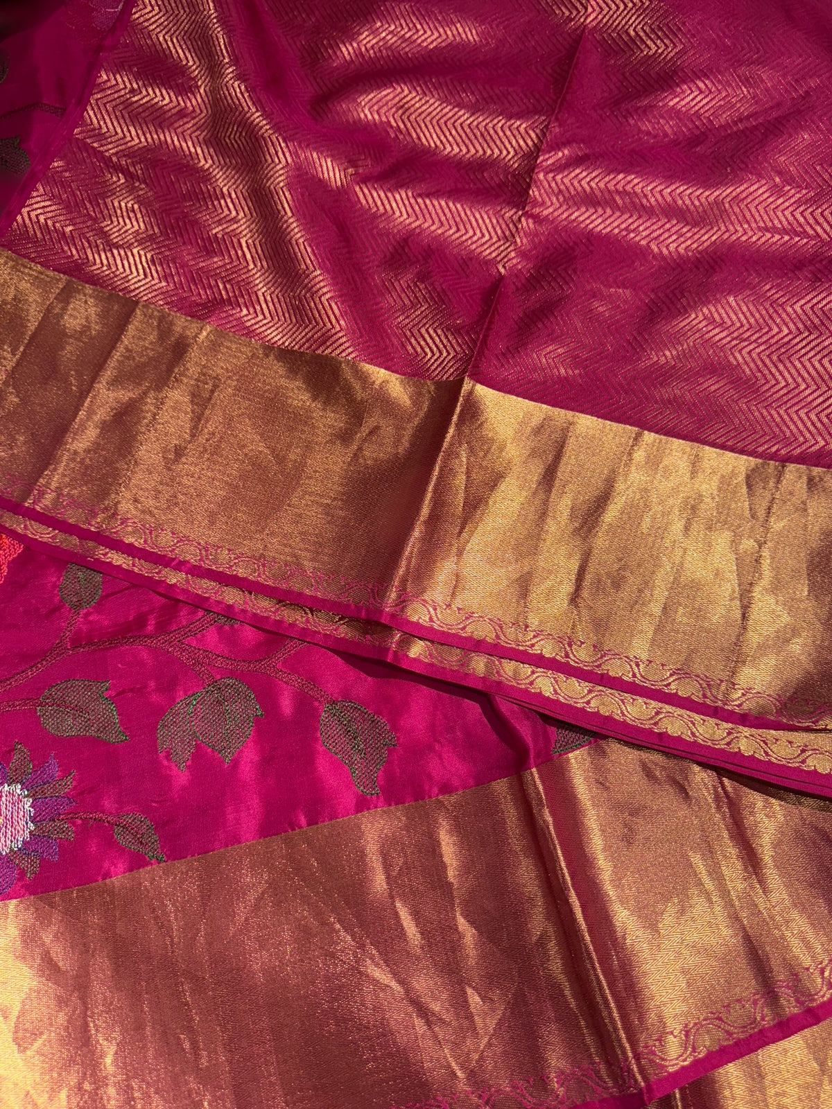 Rani Pink Kanchi Soft Silk Saree with allover jamdani inspired embroidery
