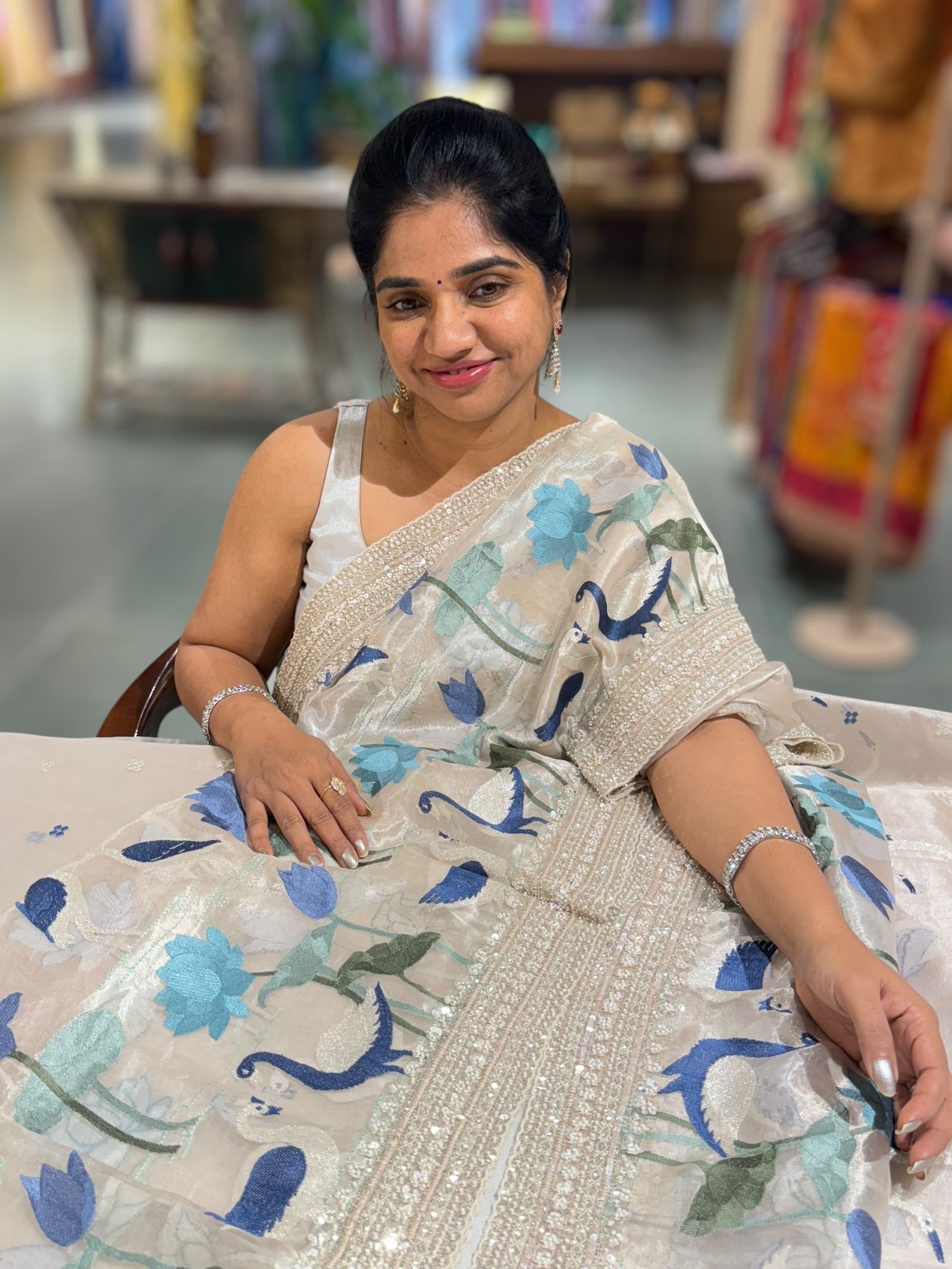 Silver Tissue Designer Saree with heavy handwork and embroidery