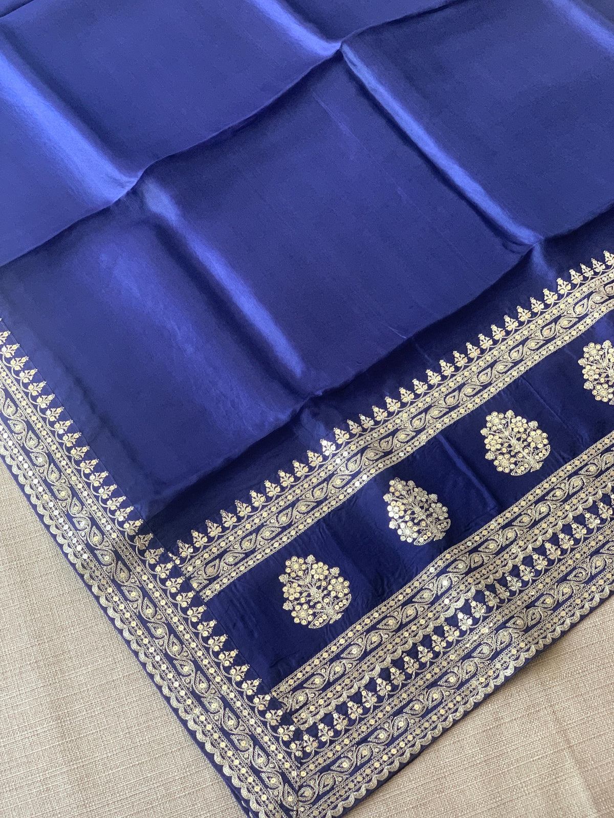 Navy Blue Pure Organza Saree with sabyasachi borders and blouse
