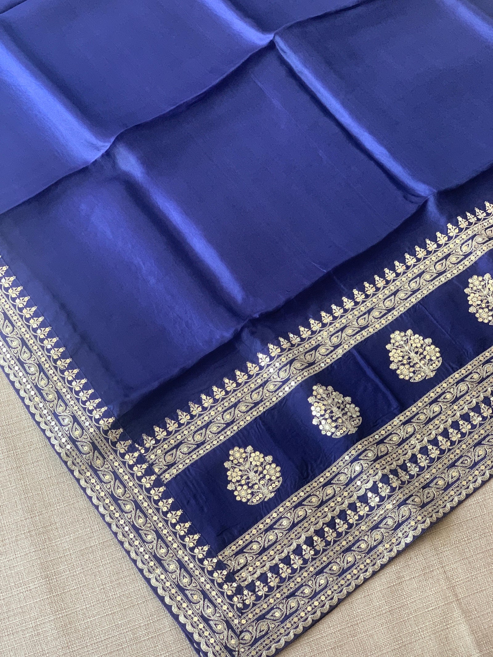 Navy Blue Pure Organza Saree with sabyasachi borders and blouse