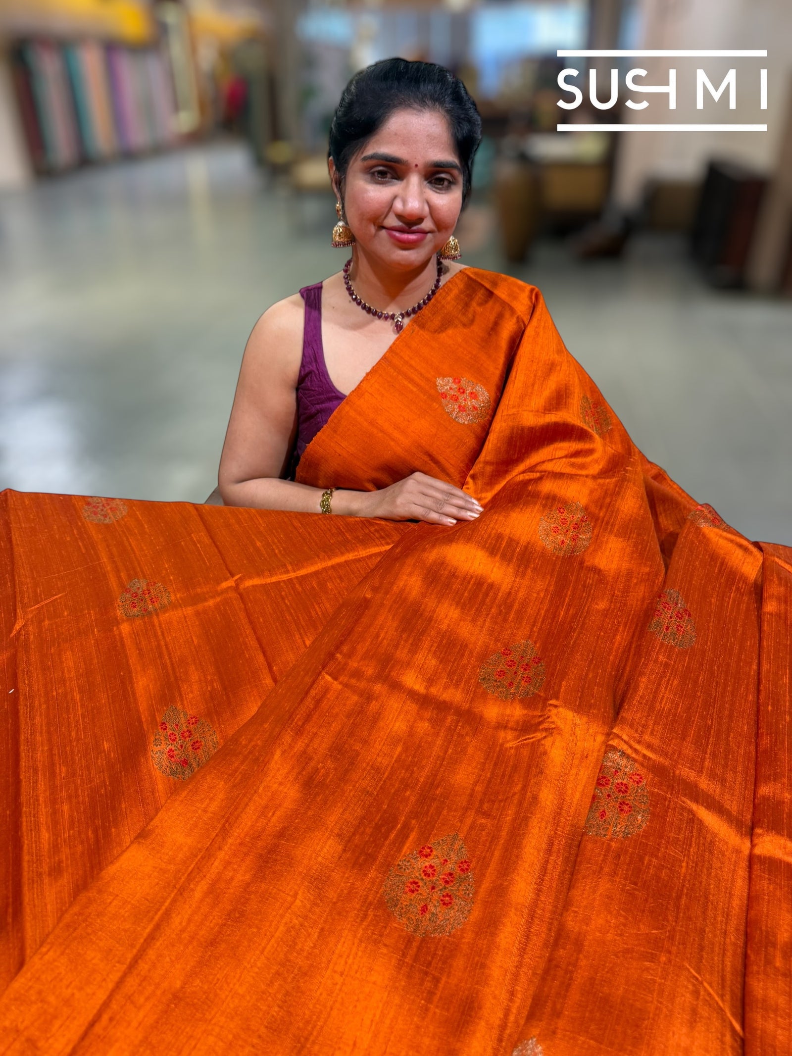 Rust Orange Banarasi Handloom Dupion Rawsilk Saree : S62F110