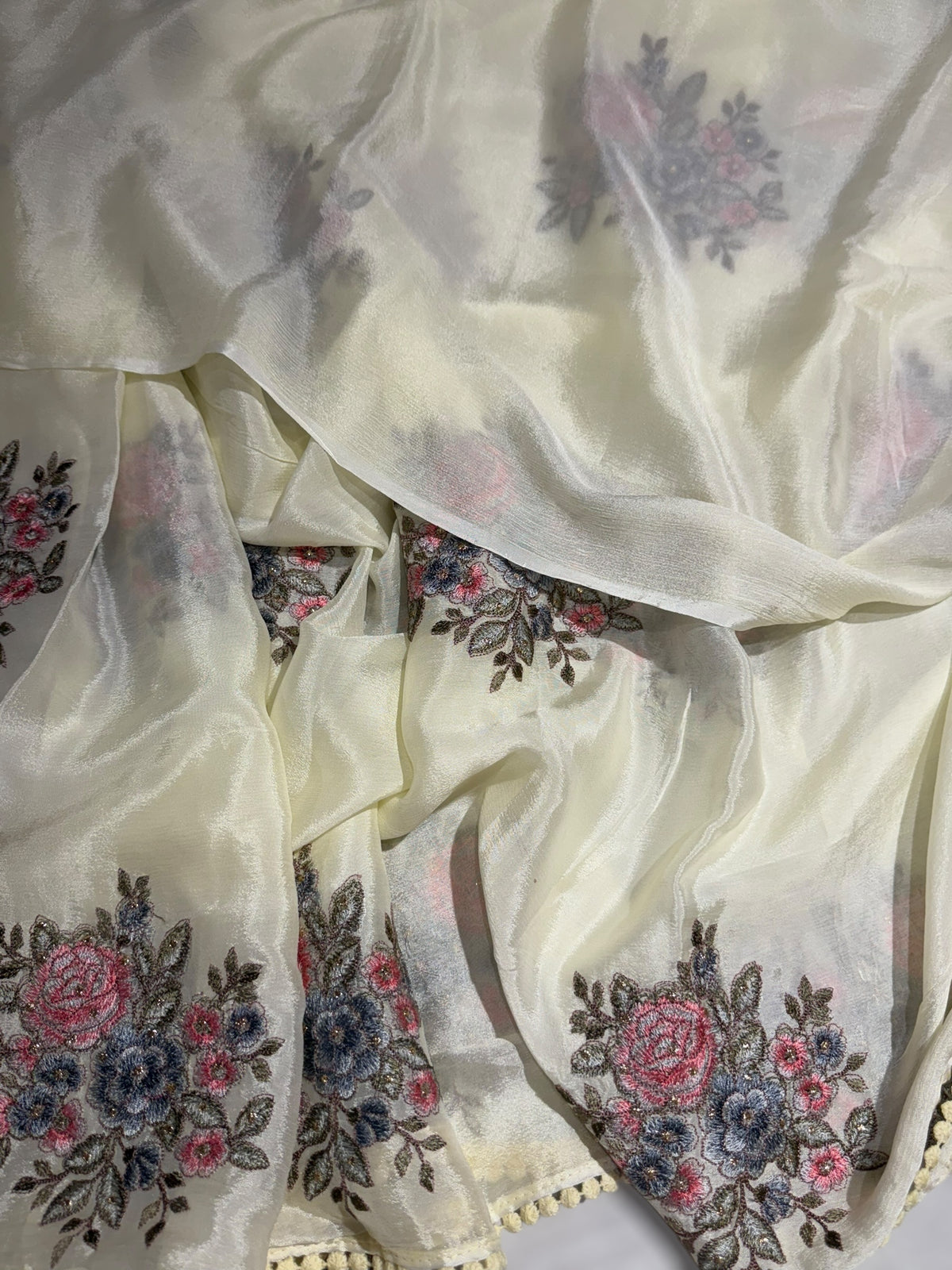 Pastel yellow chinnon with embroidery