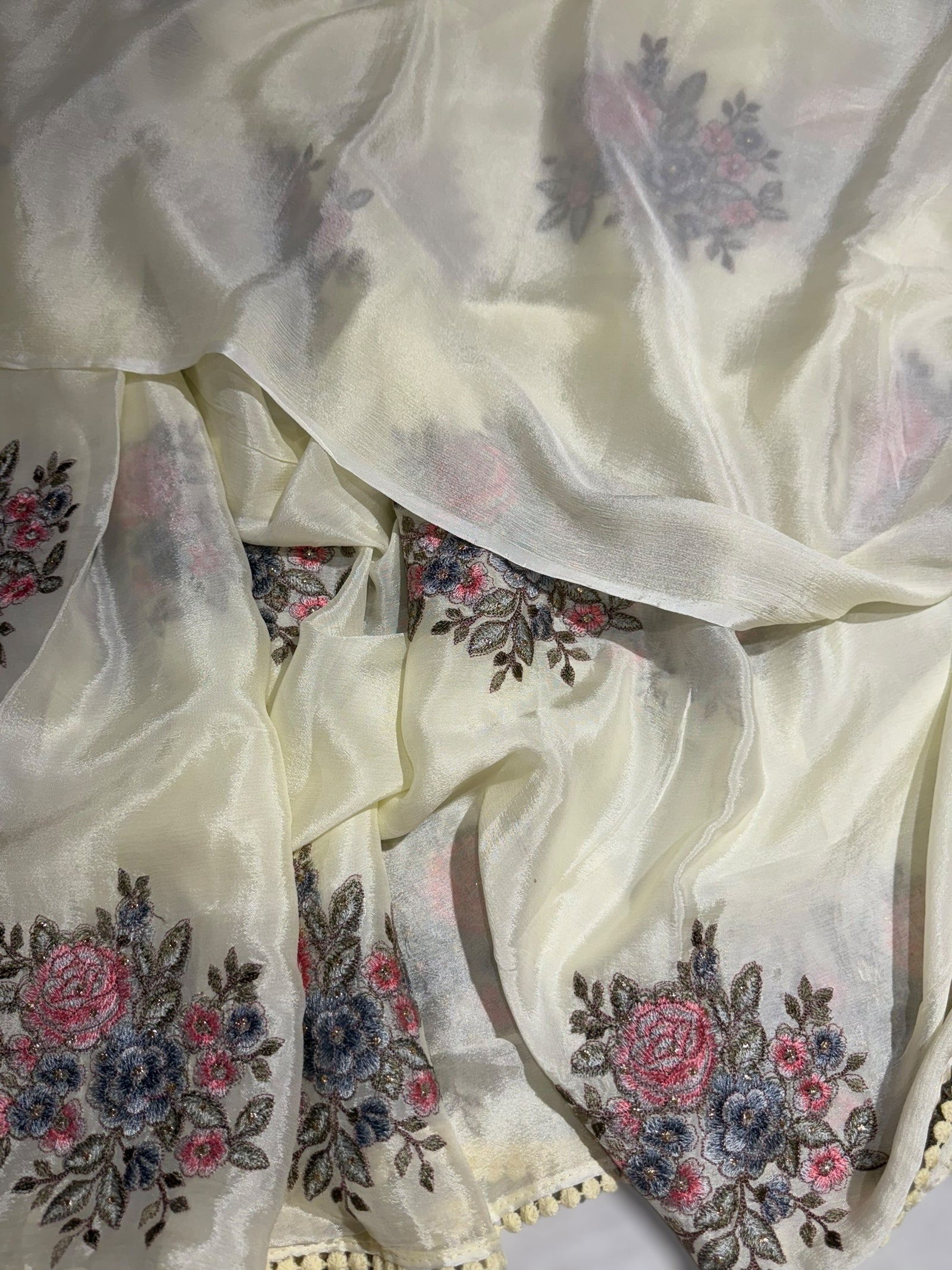 Pastel yellow chinnon with embroidery