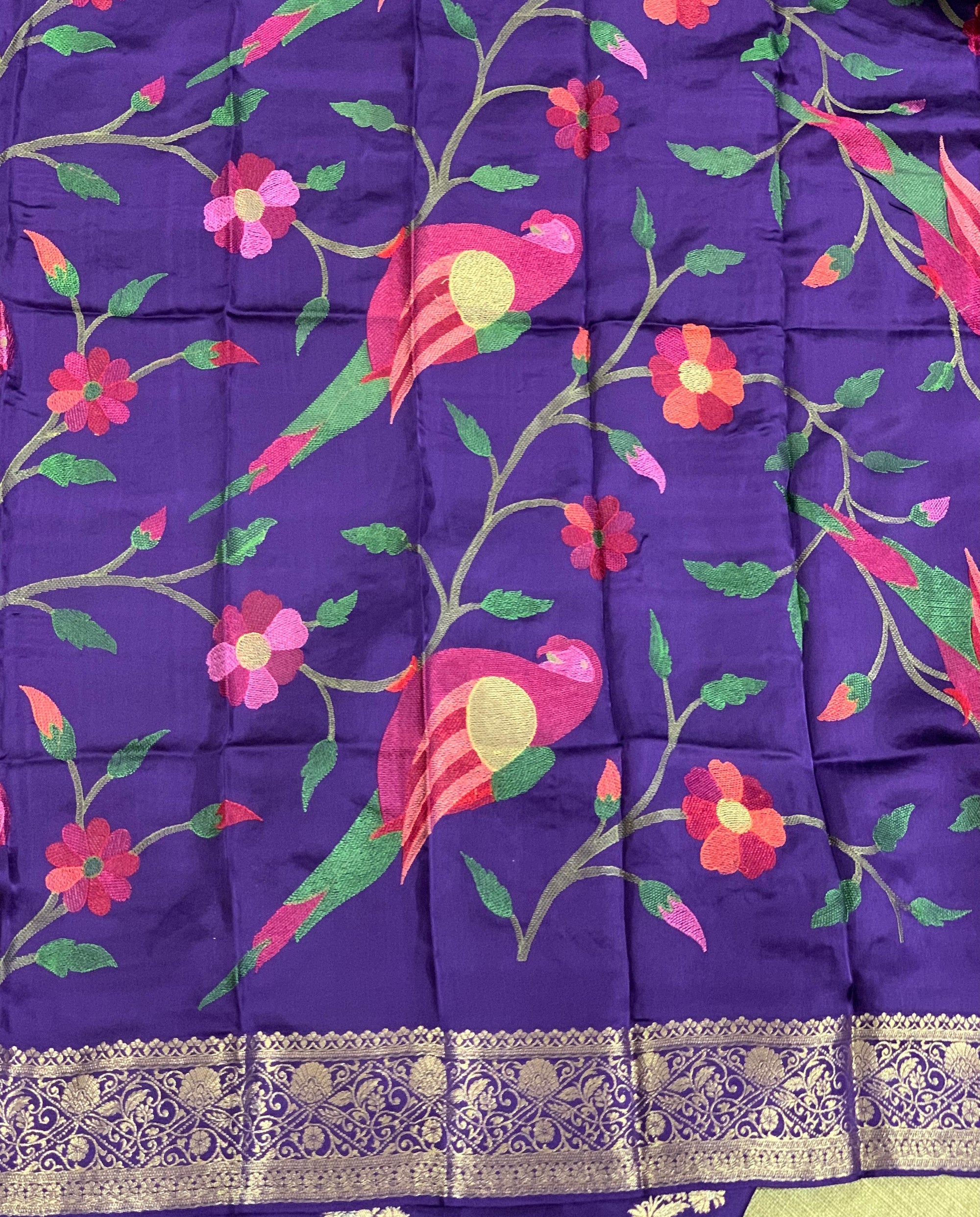 Brinjal Mashru Silk Saree with Paithani inspired embroidered blouse
