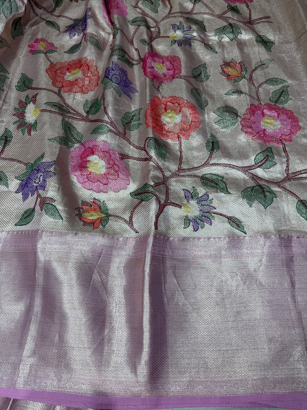Lilac Pink Kanchi Tissue Saree with embroidery: S62F227