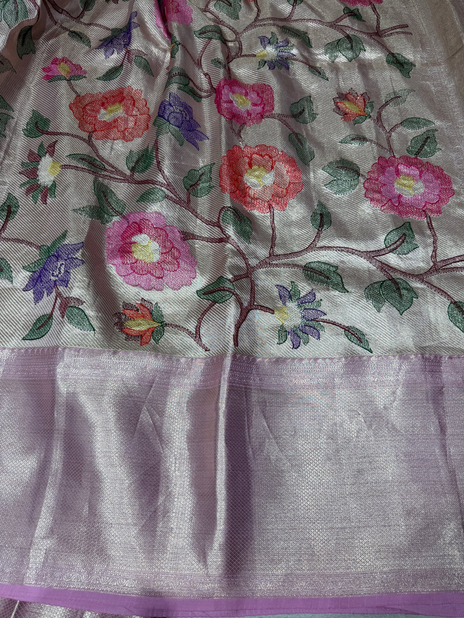 Lilac Pink Kanchi Tissue Saree with embroidery: S62F227