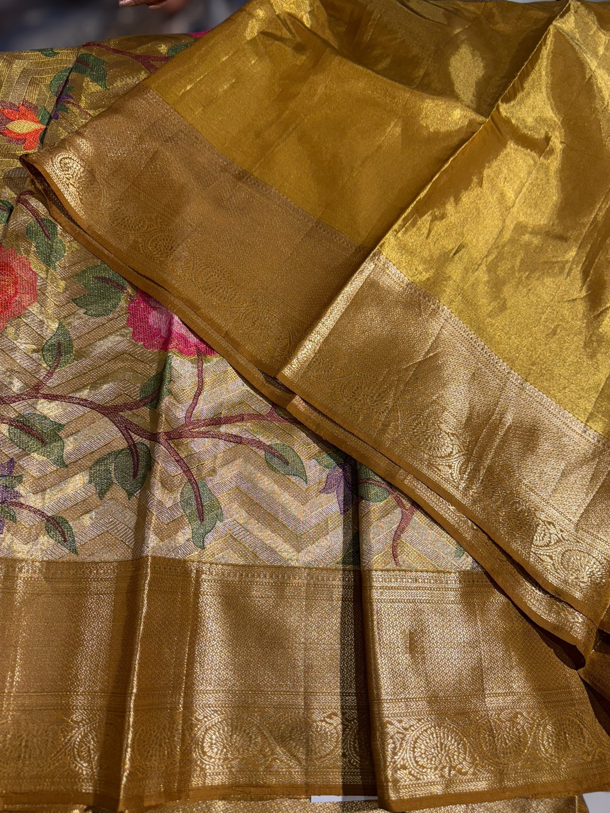 Molten Gold Kanjeevaram Tissue Saree with allover embroidery