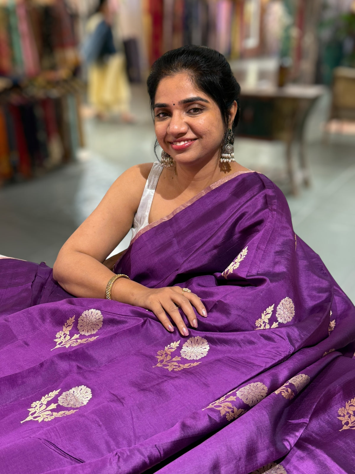 Purple Borderless Poona Silk Saree