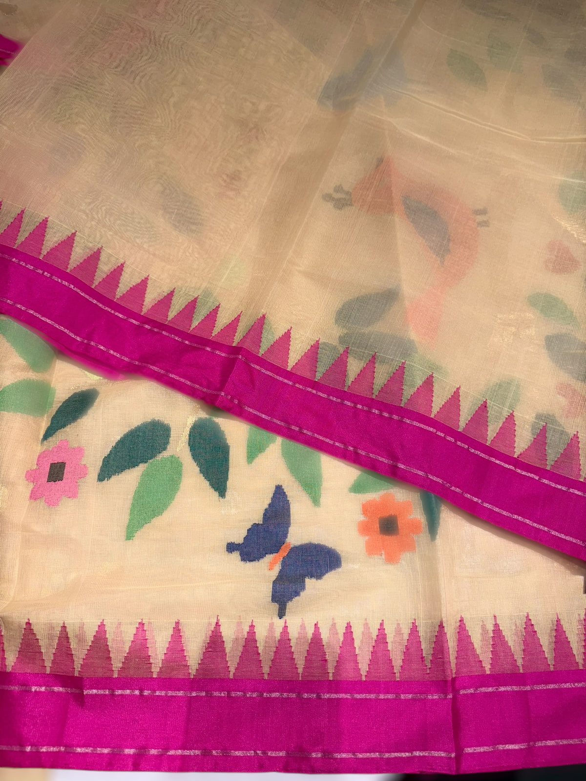 Besan Yellow Ponduru Khadi jamdani Saree