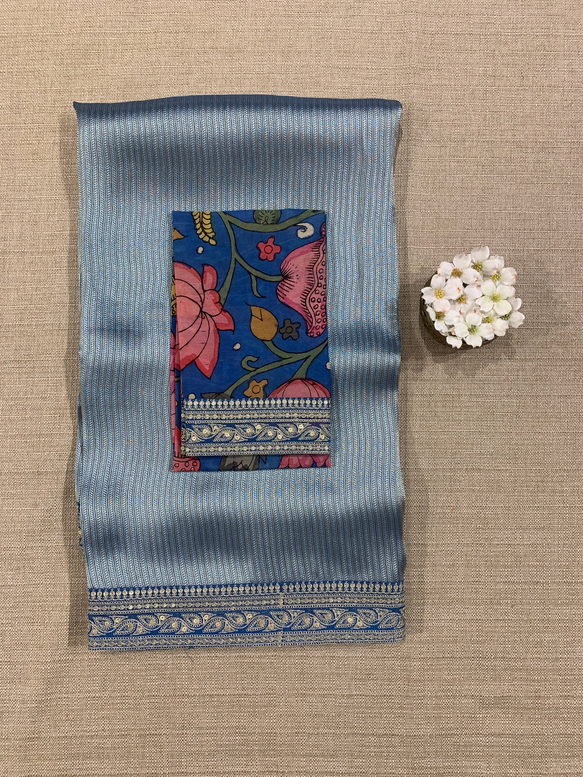 Blue Banarasi tonchoi with pen kalamkari Blouses