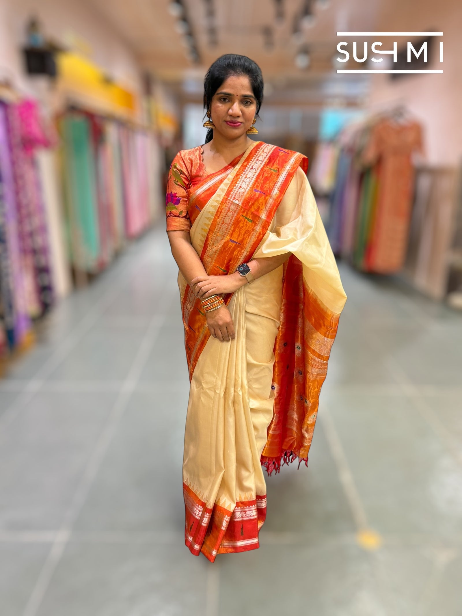 Beige Gadwal Silk Saree with Paithani border : S62F180