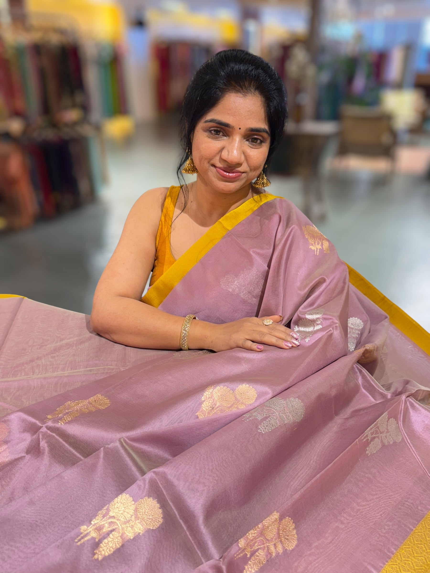 Mauve & mustard Combo Kora Banarasi Saree