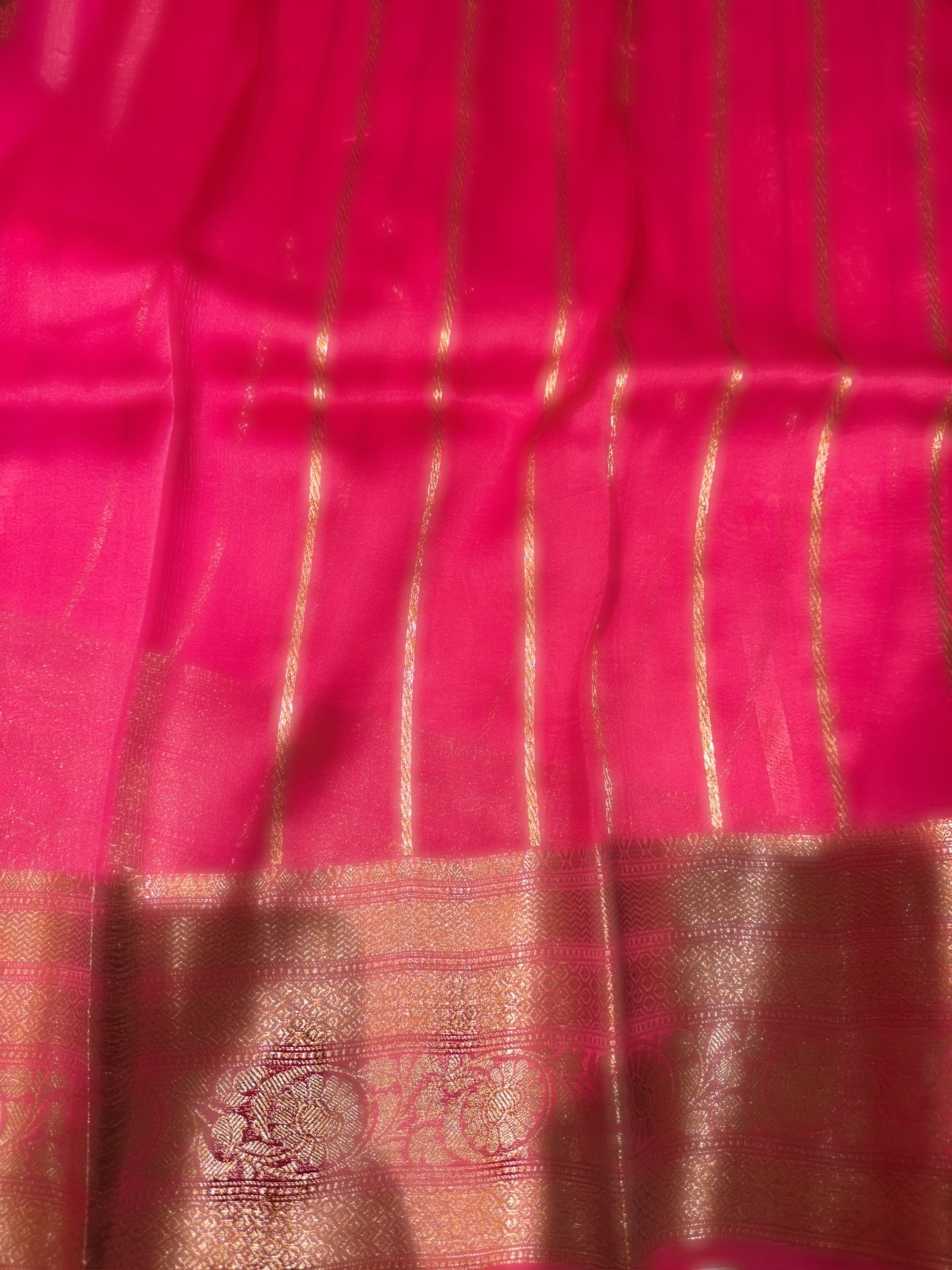 Neon Pink Kora Banarasi Saree with Kaduwa woven motifs