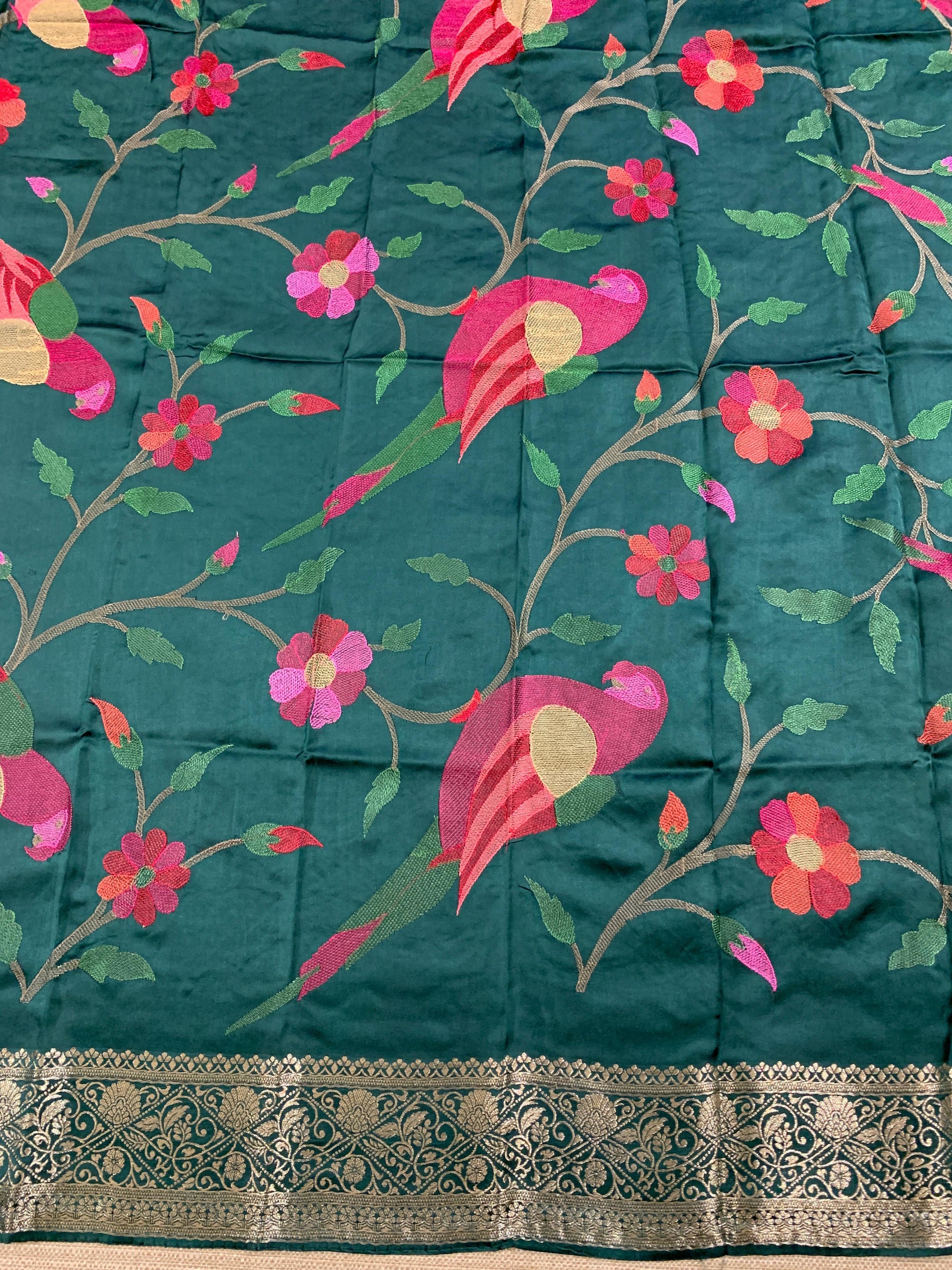 Forest Green Mashru Silk Saree with Paithani inspired embroidered blouse